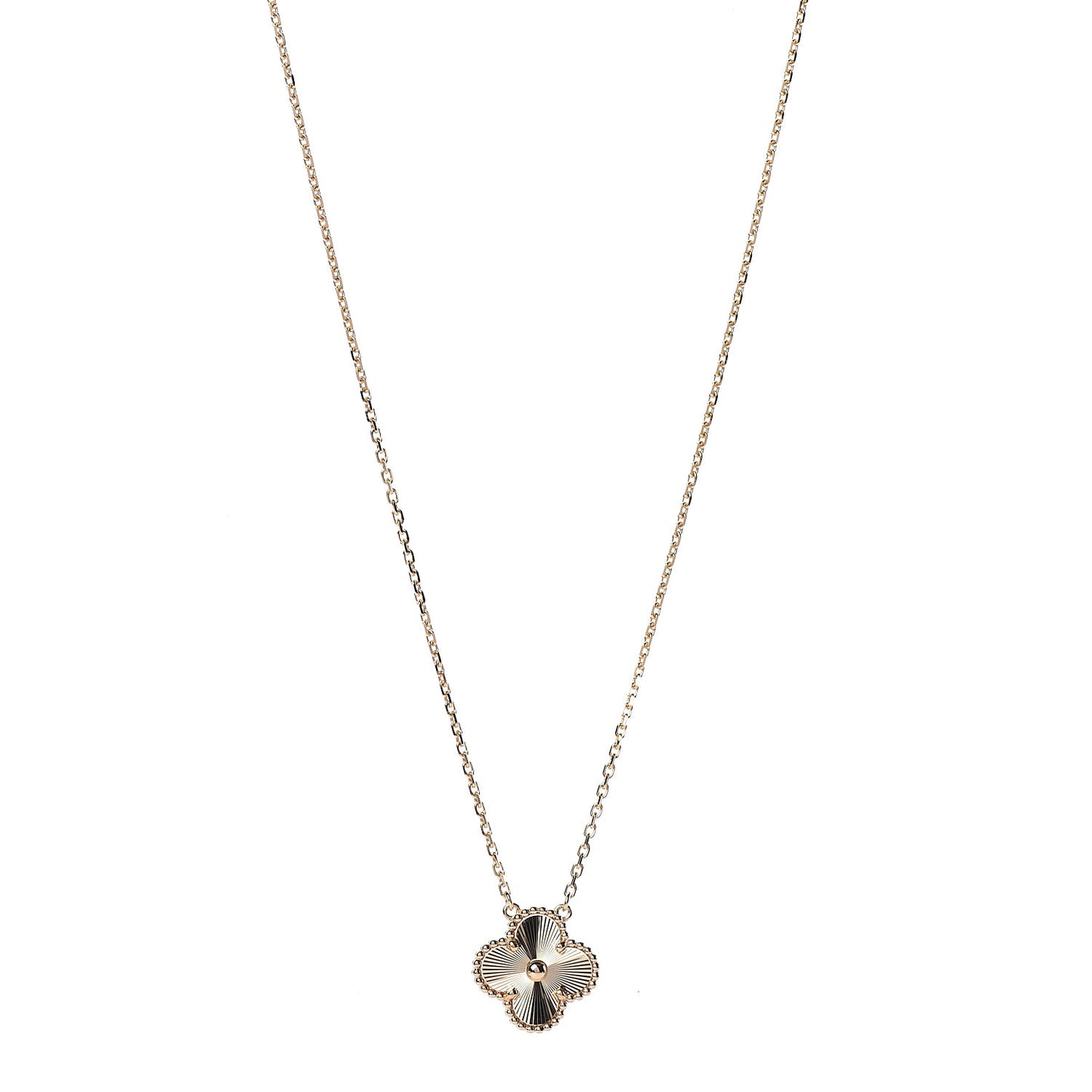18K Yellow Gold Guilloche Vintage Alhambra Pendant Necklace