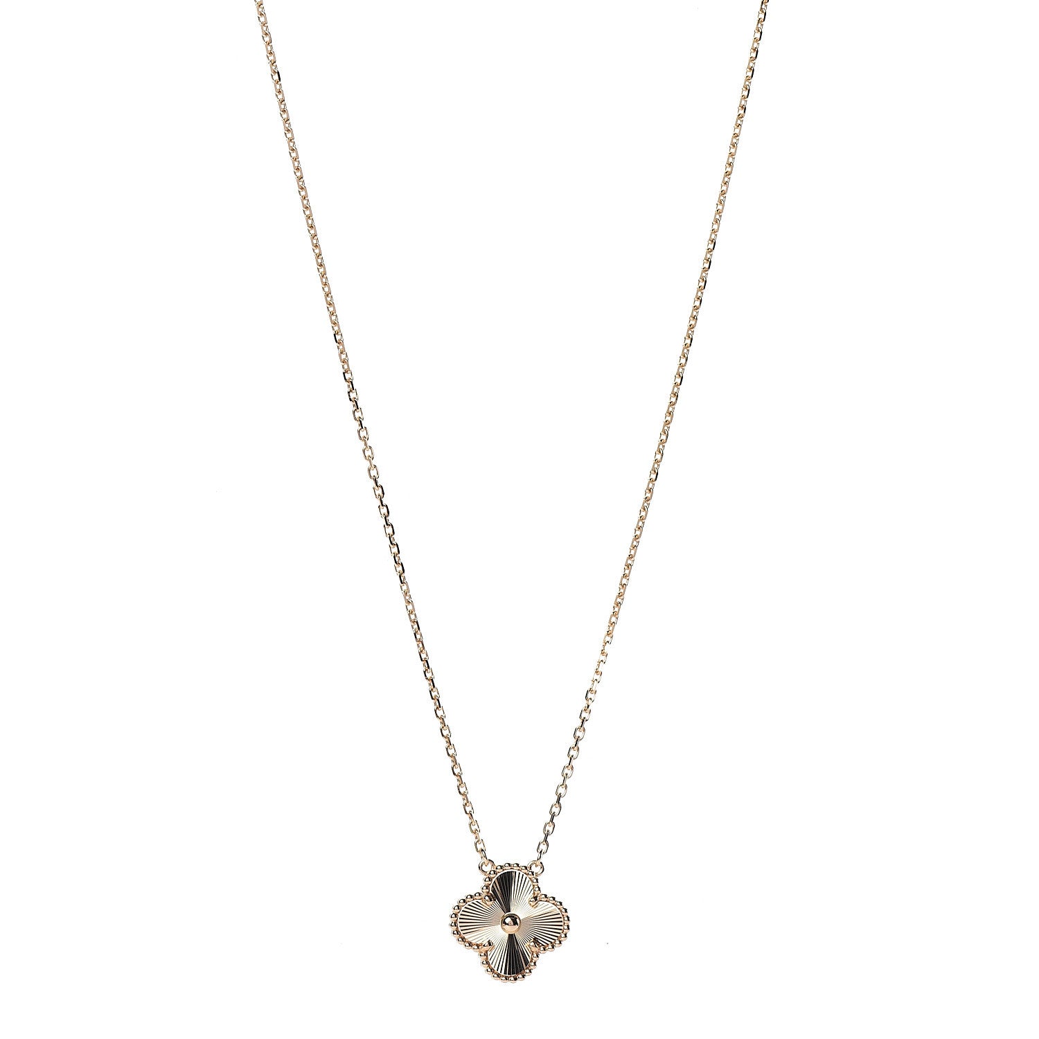Van Cleef & Arpels 18K Yellow Gold Guilloche Vintage Alhambra Pendant Necklace 1 of 8