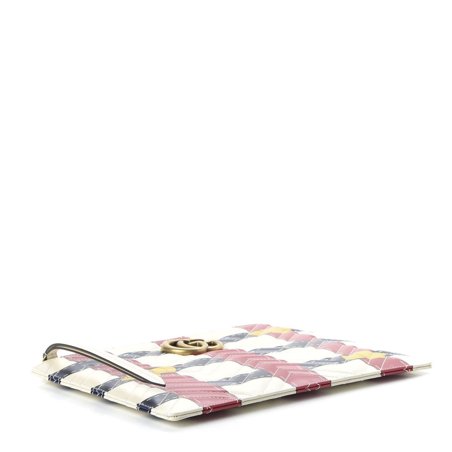 Calfskin Matelasse Trompe L'Oeil Print GG Marmont Zip Pouch White