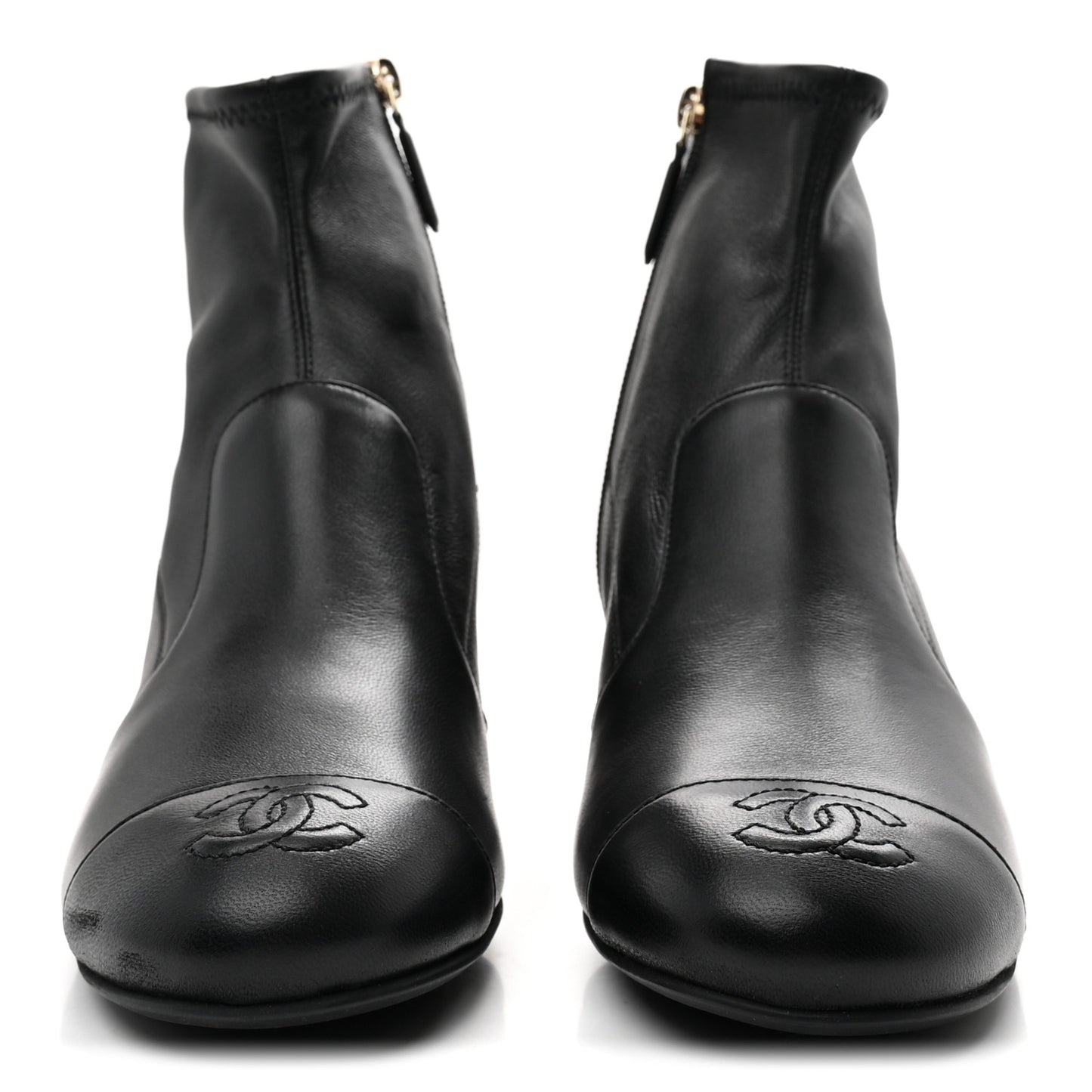 Stretch Lambskin Cap Toe CC Short Boots 37.5 Black