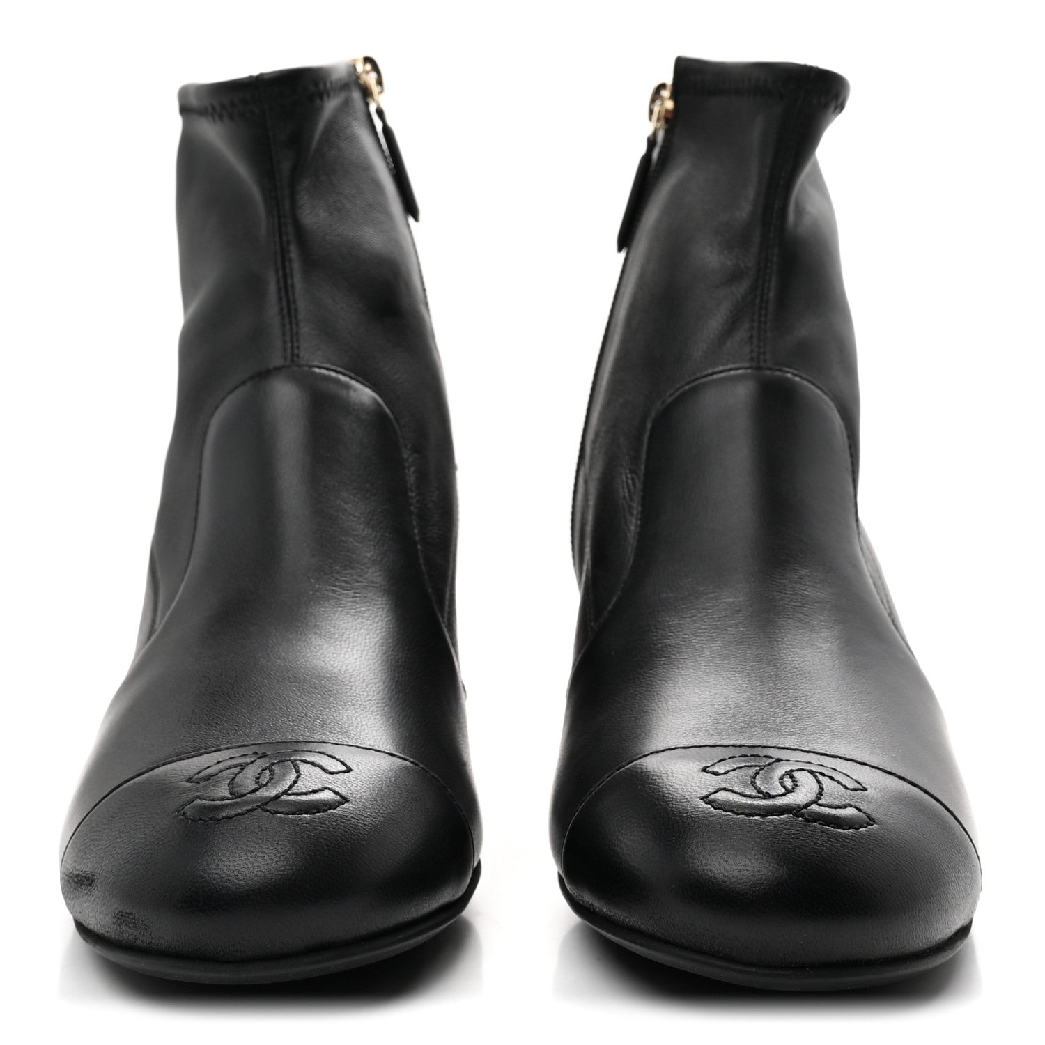 Chanel Stretch Lambskin Cap Toe CC Short Boots 37.5 Black 3 of 10