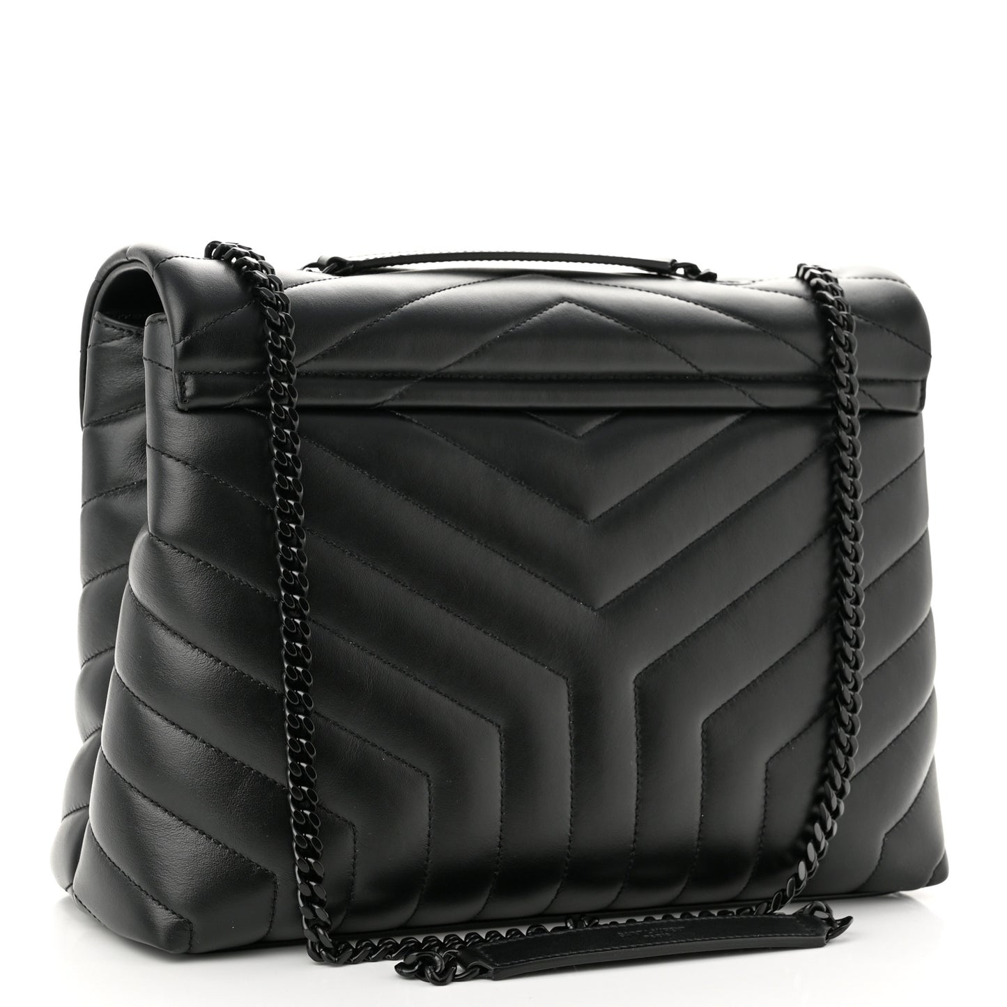 Calfskin Y Quilted Monogram Monochrome Medium Loulou Chain Satchel Black