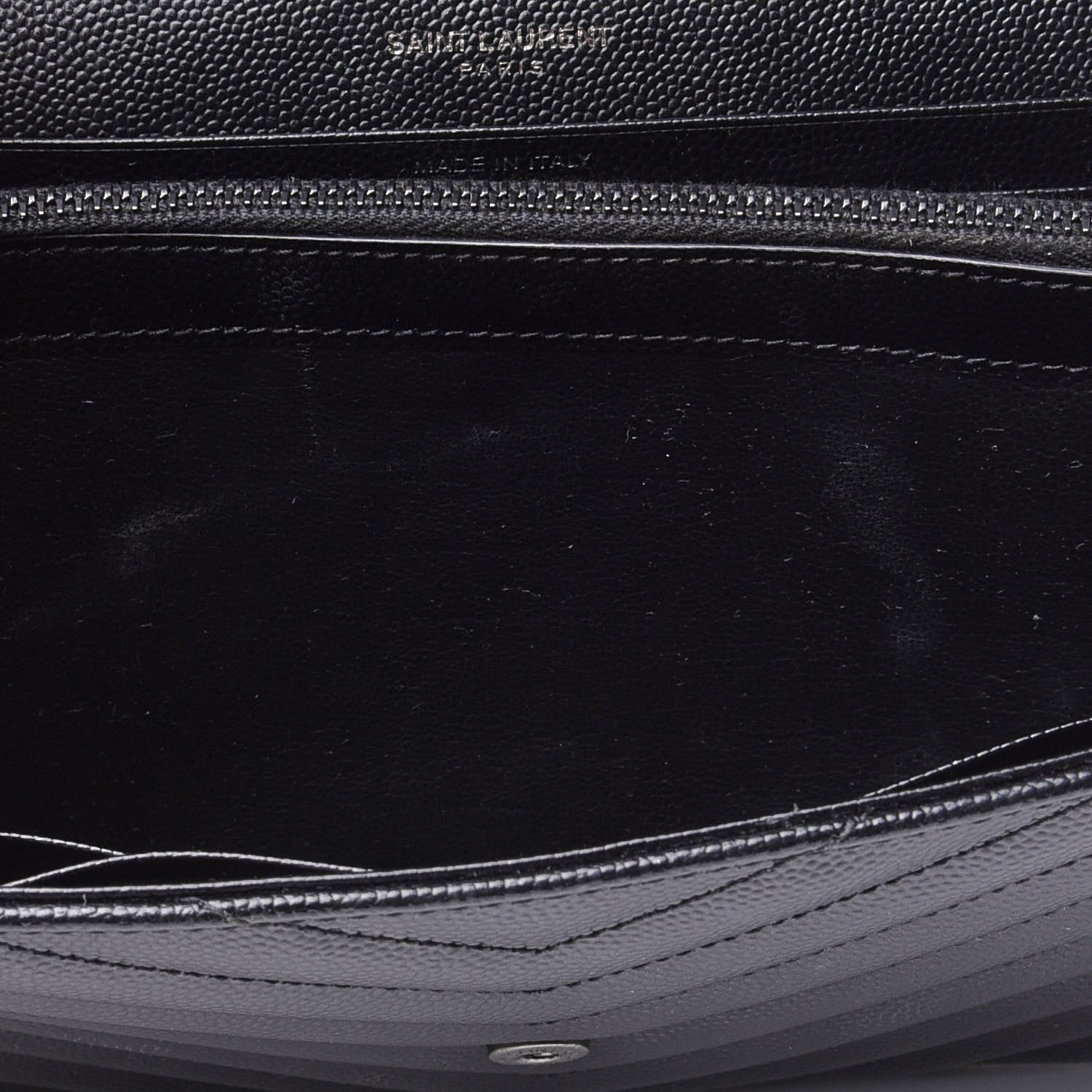 Saint Laurent Grain De Poudre Matelasse Chevron Monogram Chain Wallet Black 12 of 13