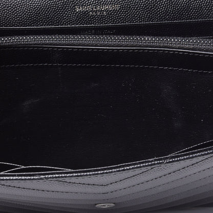 Saint Laurent Grain De Poudre Matelasse Chevron Monogram Chain Wallet Black 12 of 13