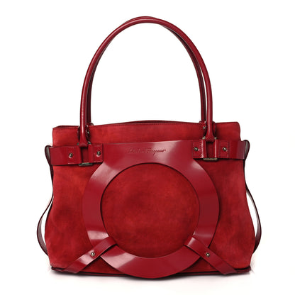 Salvatore Ferragamo Suede Smooth Calfskin Logo Tote Red 1 of 9