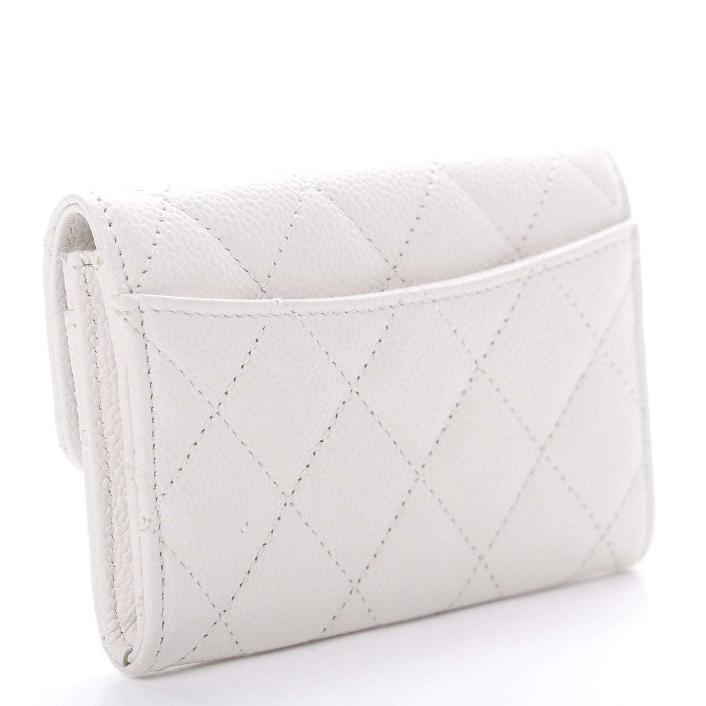Caviar Quilted Flap Card Holder Wallet White