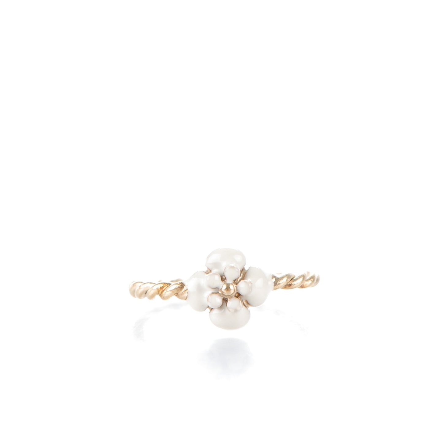 Enamel Camellia CC Ring Set Gold White 5