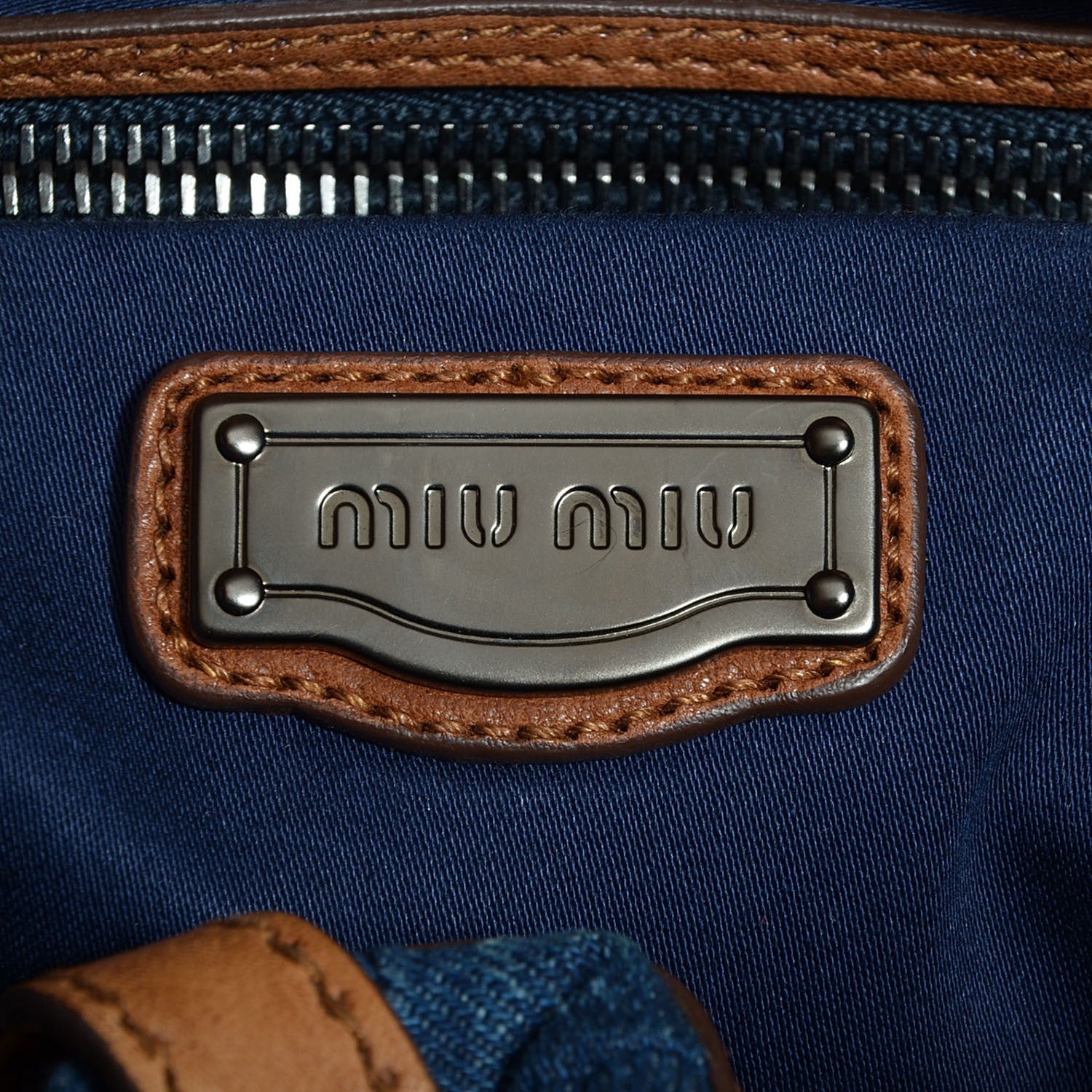 Miu Miu Leather Matelasse Denim Hobo 7 of 10