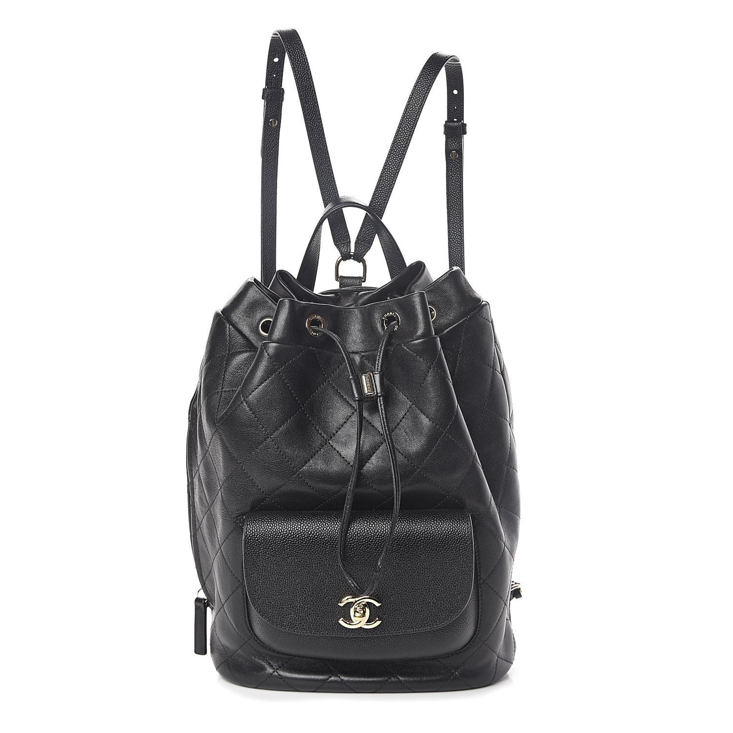 Sheepskin Caviar Quilted Daily Round Backpack Black