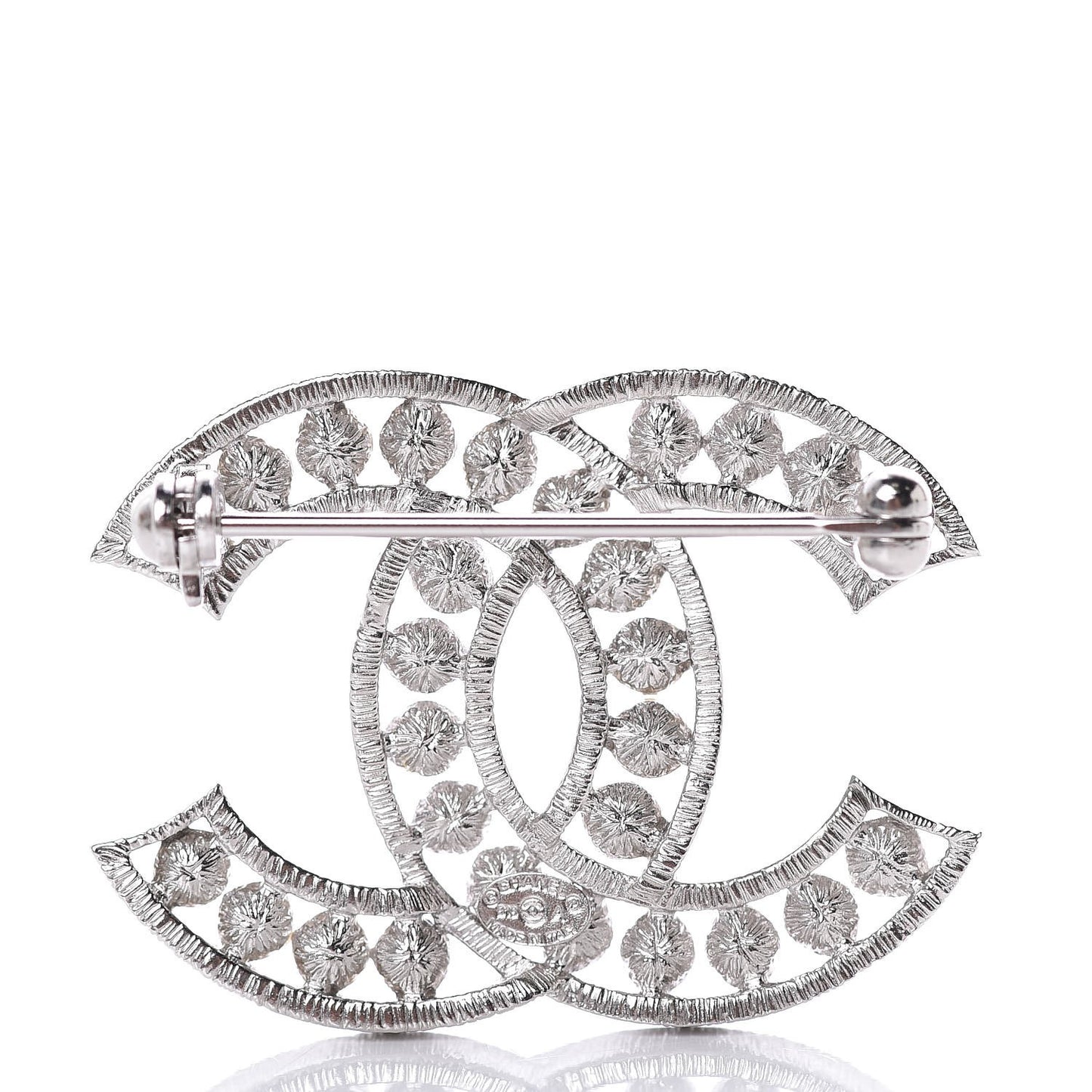 Pearl Crystal CC Brooch Silver