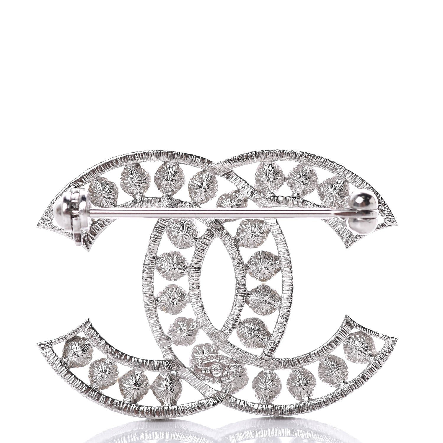 Chanel Pearl Crystal CC Brooch Silver 3 of 5