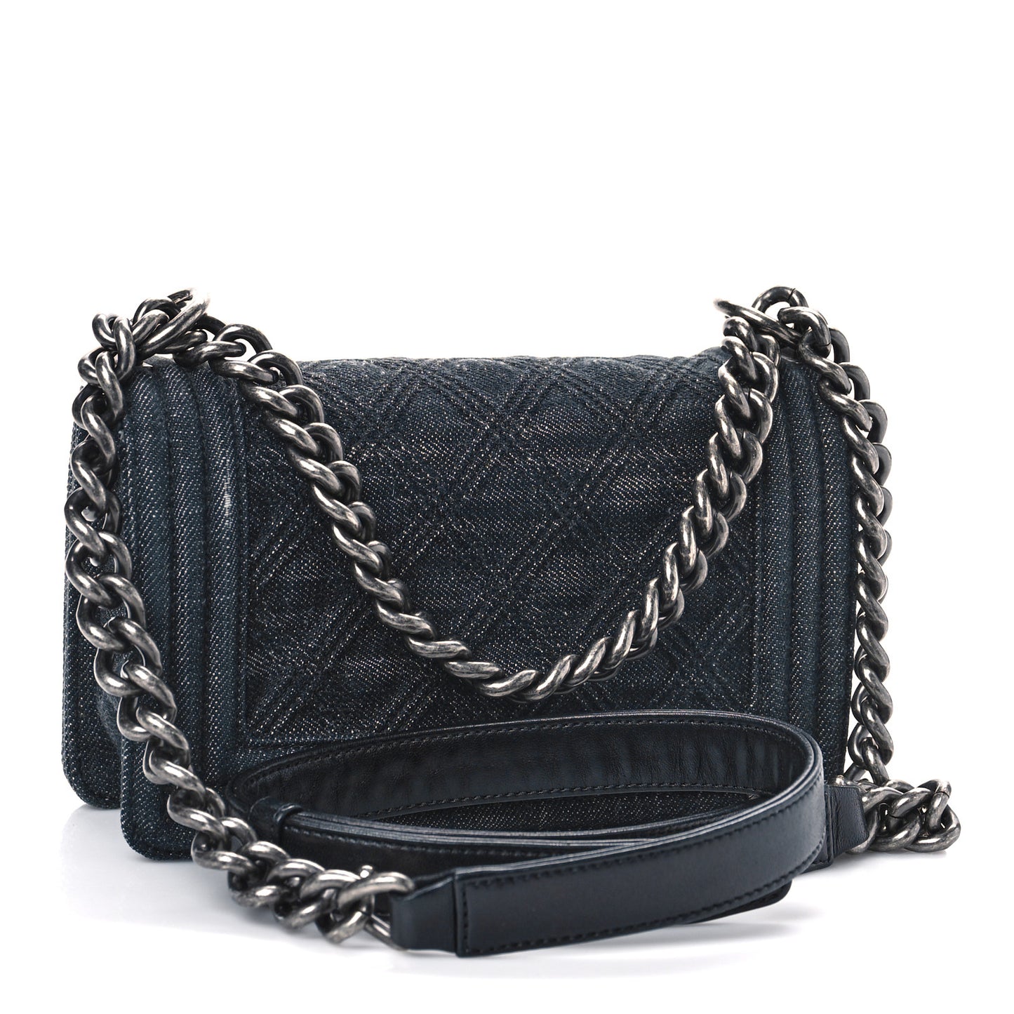 Denim Quilted Small Boy Flap Black
