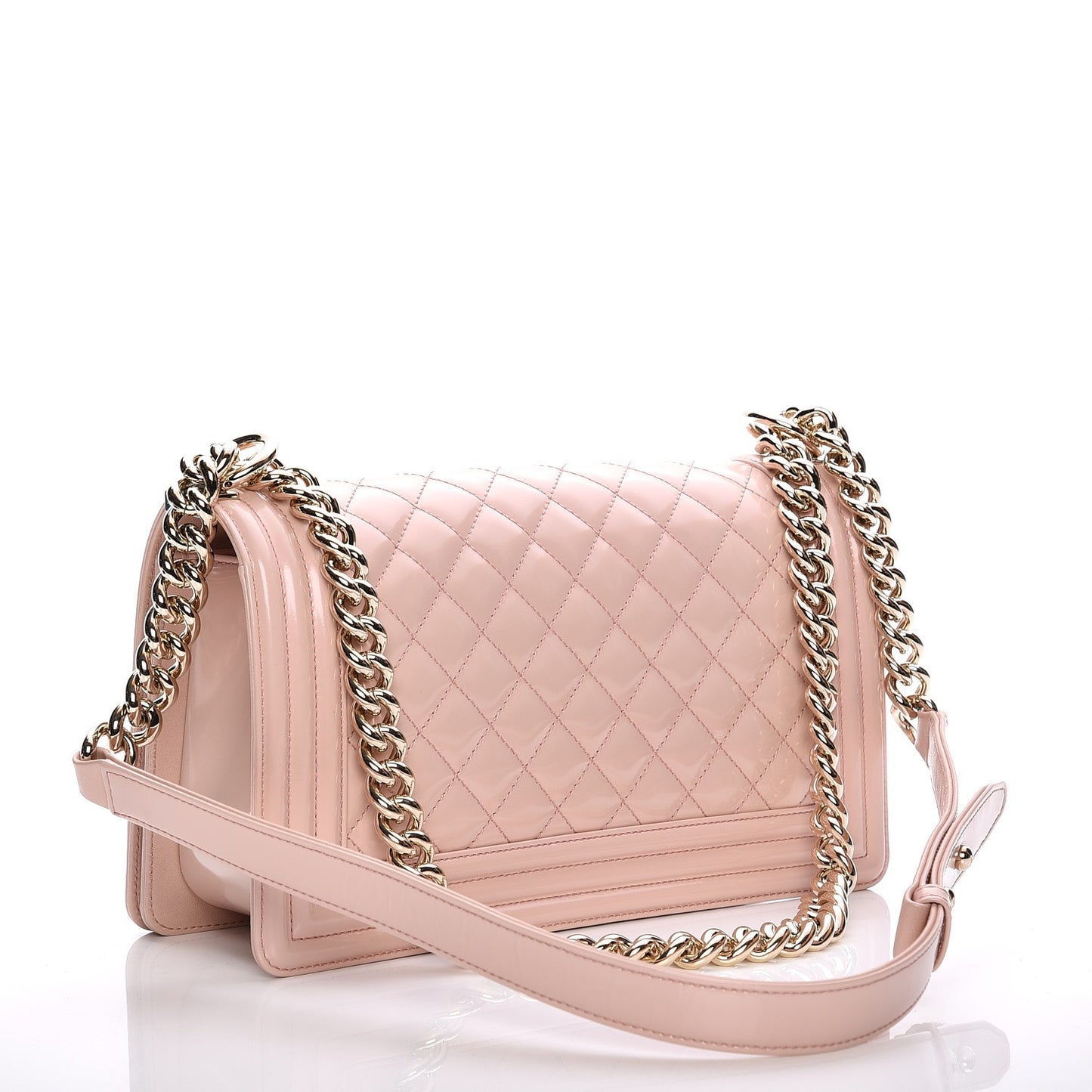 Patent Calfskin Quilted Medium Boy Flap Light Pink