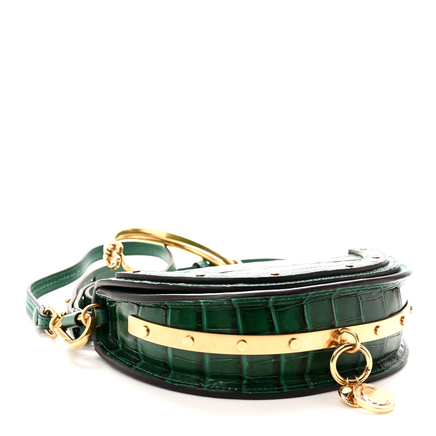 Calfskin Crocodile Embossed Small Nile Bracelet Minaudiere Bag Woodsy Green