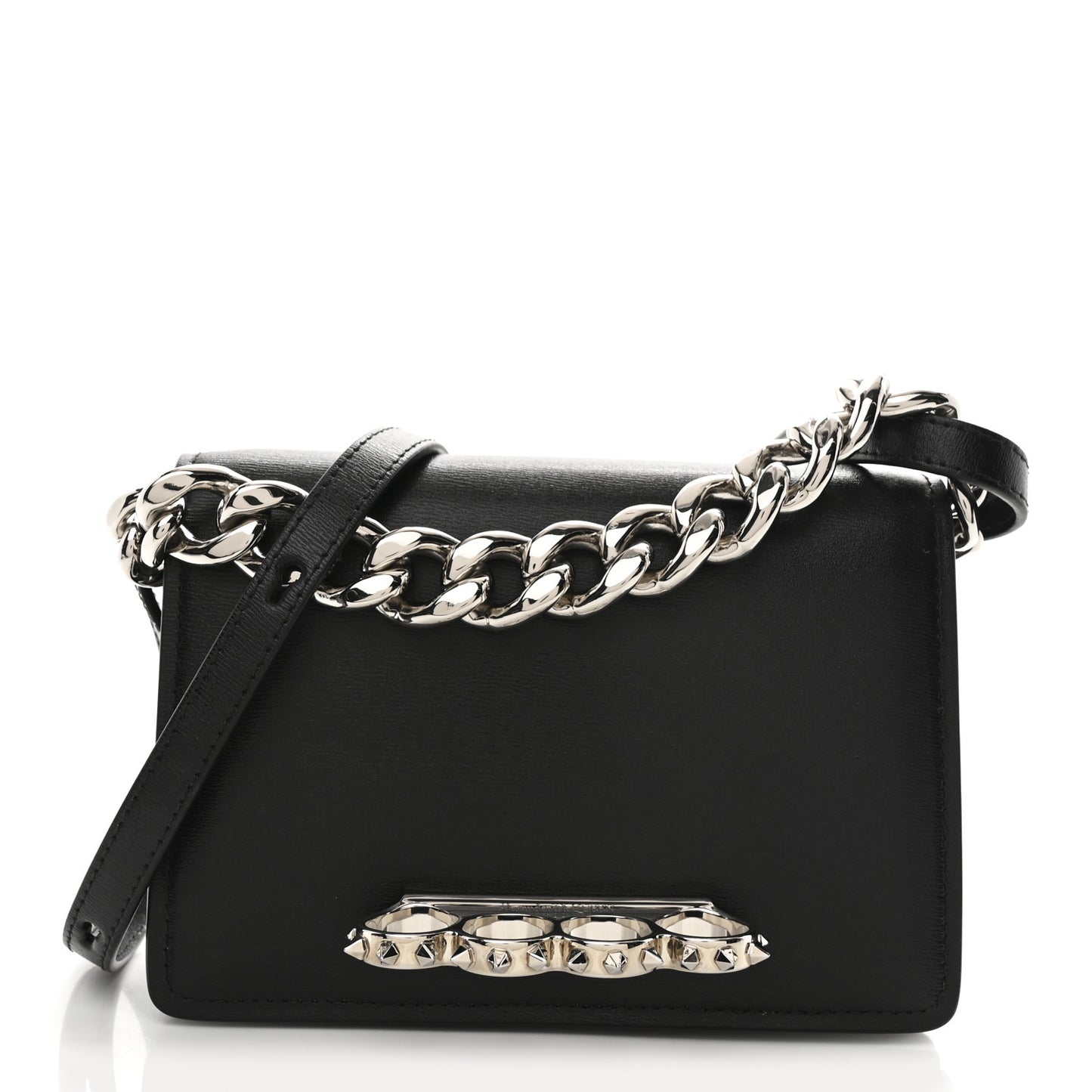 Smooth Calfskin Mini The Four Ring Knuckle Chain Shoulder Bag Black
