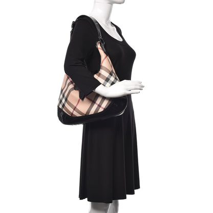 Burberry Patent Nova Check Brook Hobo Black 2 of 9