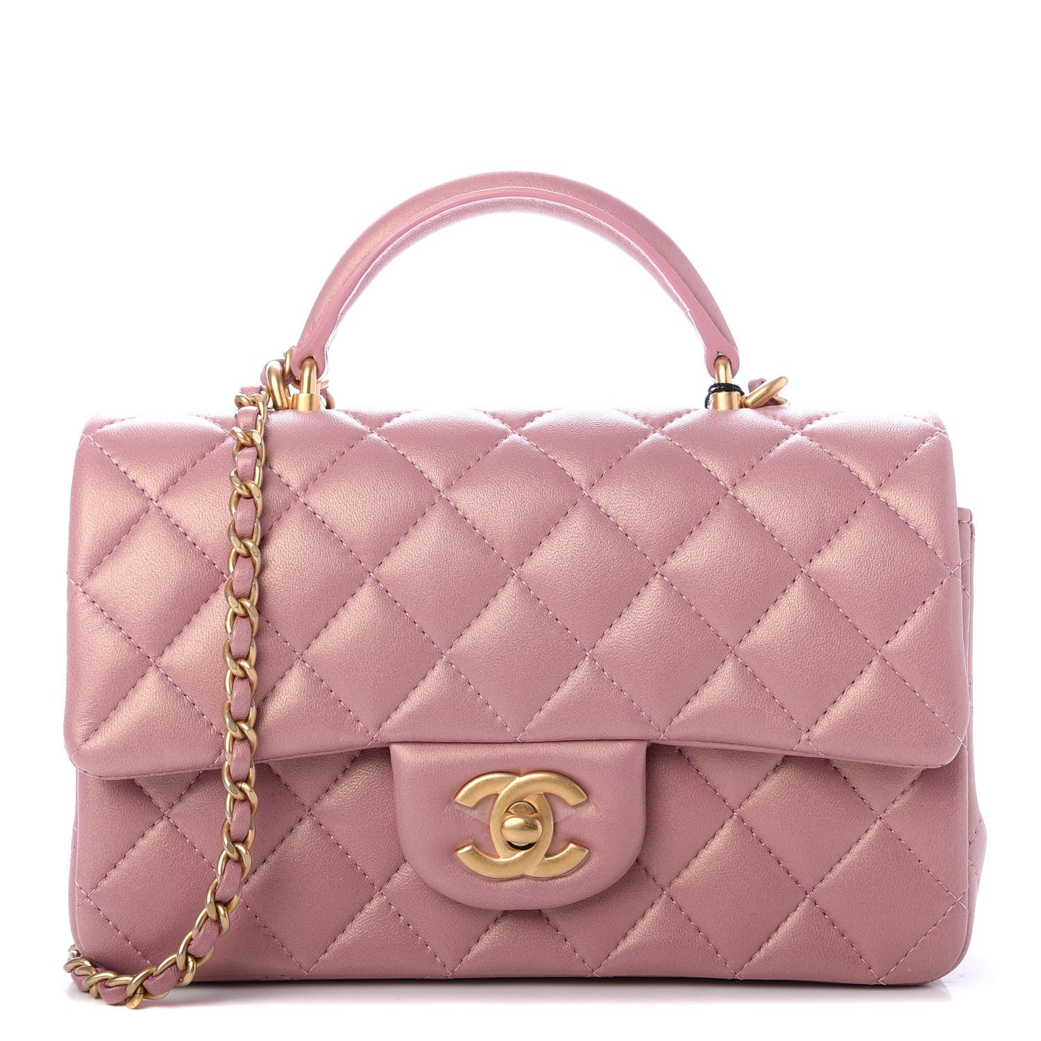 Chanel Iridescent Lambskin Quilted Mini Top Handle Rectangular Flap Pink 1 of 9