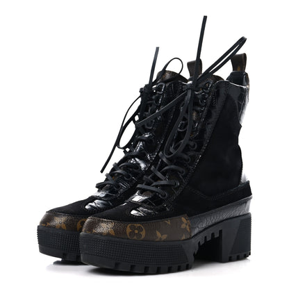 Louis Vuitton Suede Crocodile Embossed Calfskin Monogram Laureate Platform Desert Boots 36 Black 4 of 10