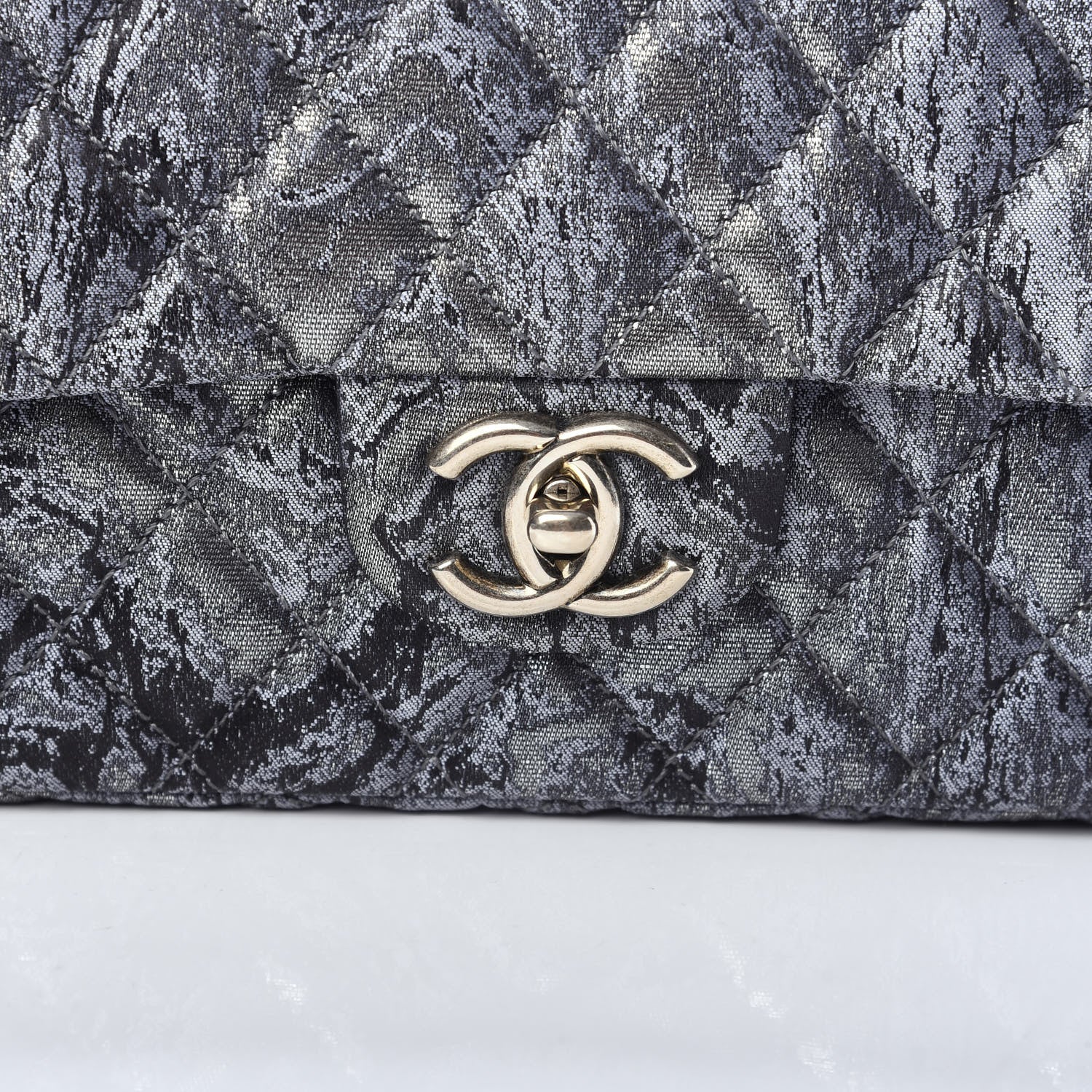 Chanel Metallic Brocade Quilted Medium Double Flap Dark Grey 10 of 11
