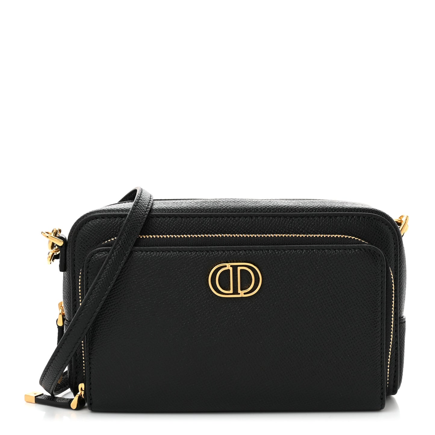Grained Calfskin Caro Double Pouch Black