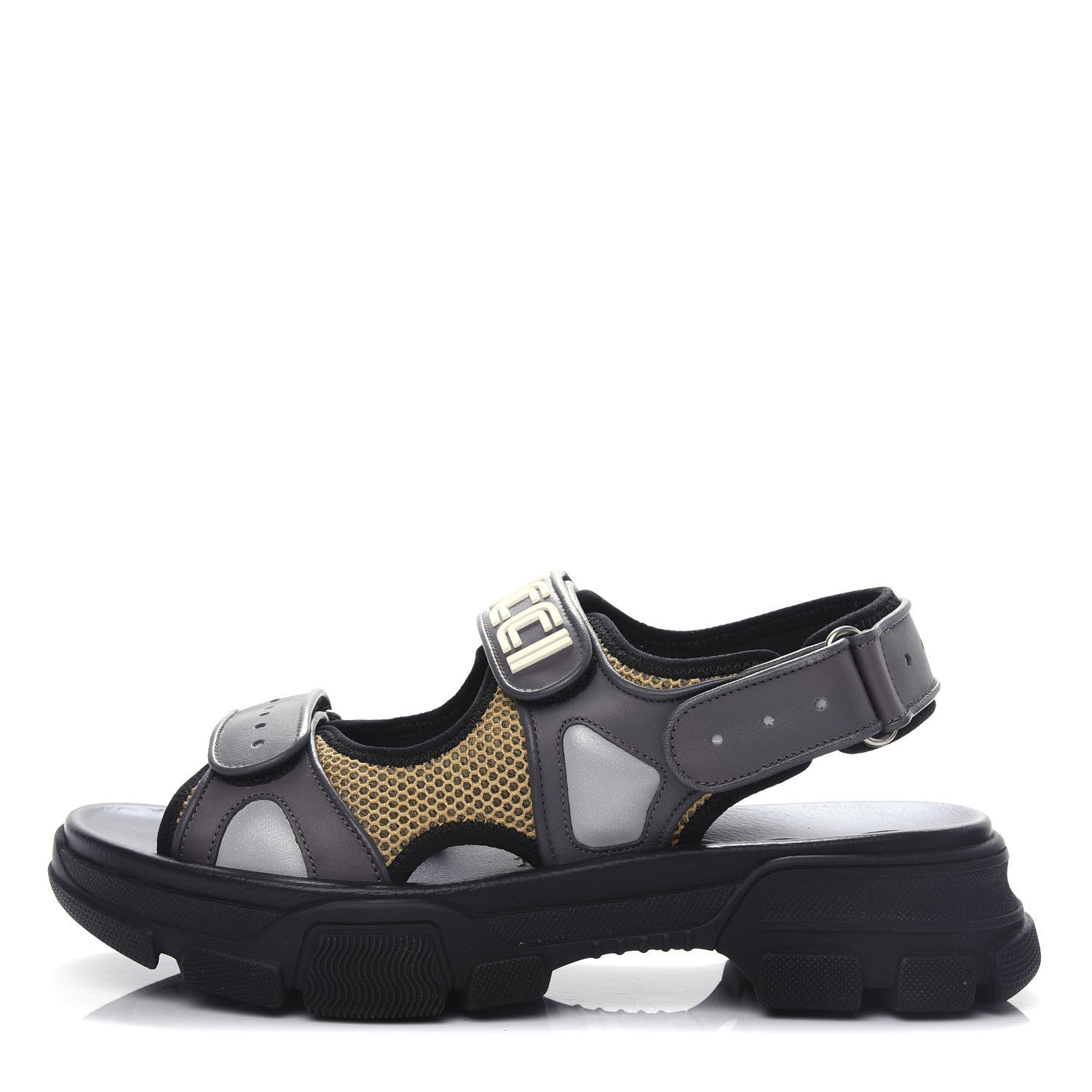Gucci X SEGA Nappa Mesh Mens Aguru Sandals 8 Loess Black 1 of 11