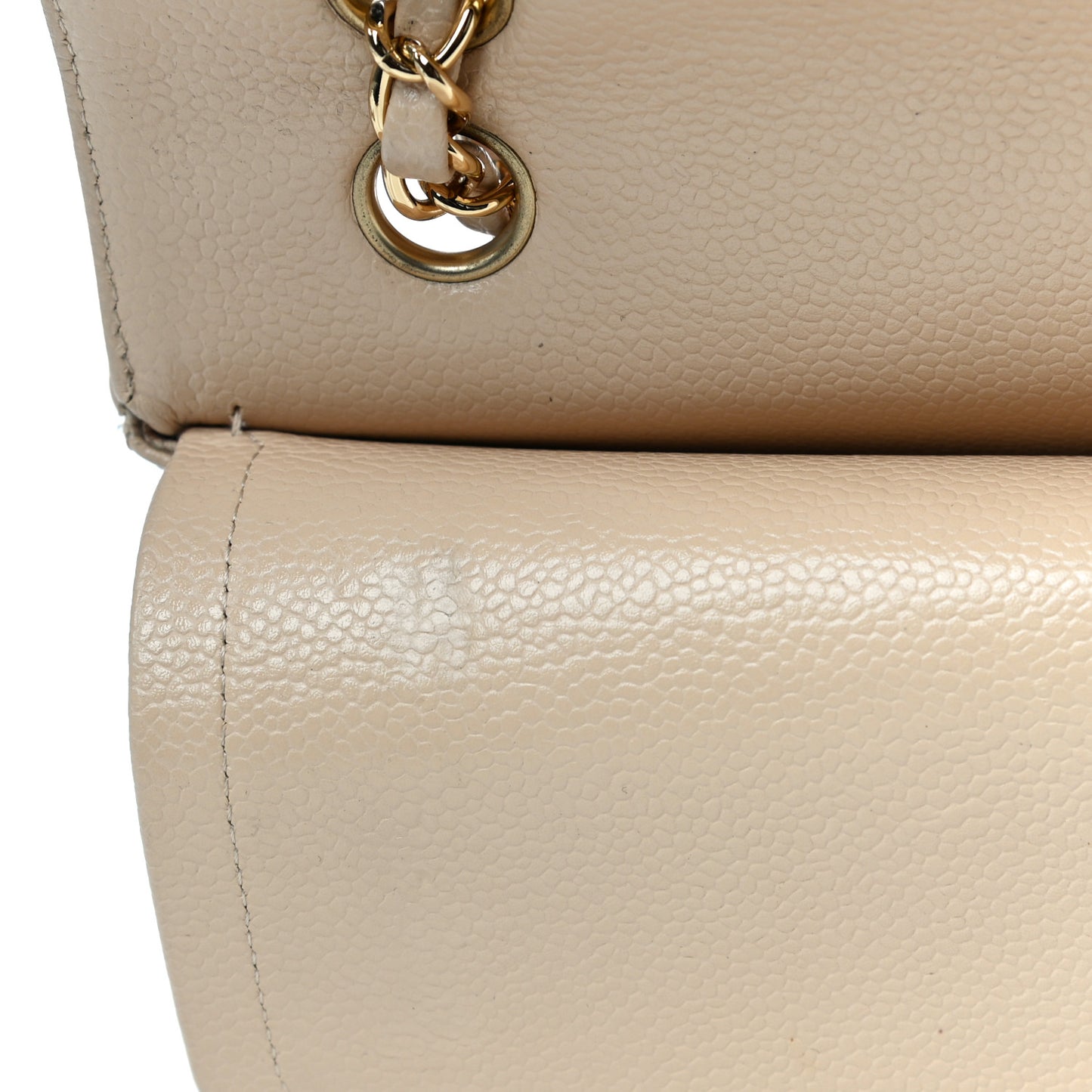 Caviar Quilted Medium Double Flap Beige