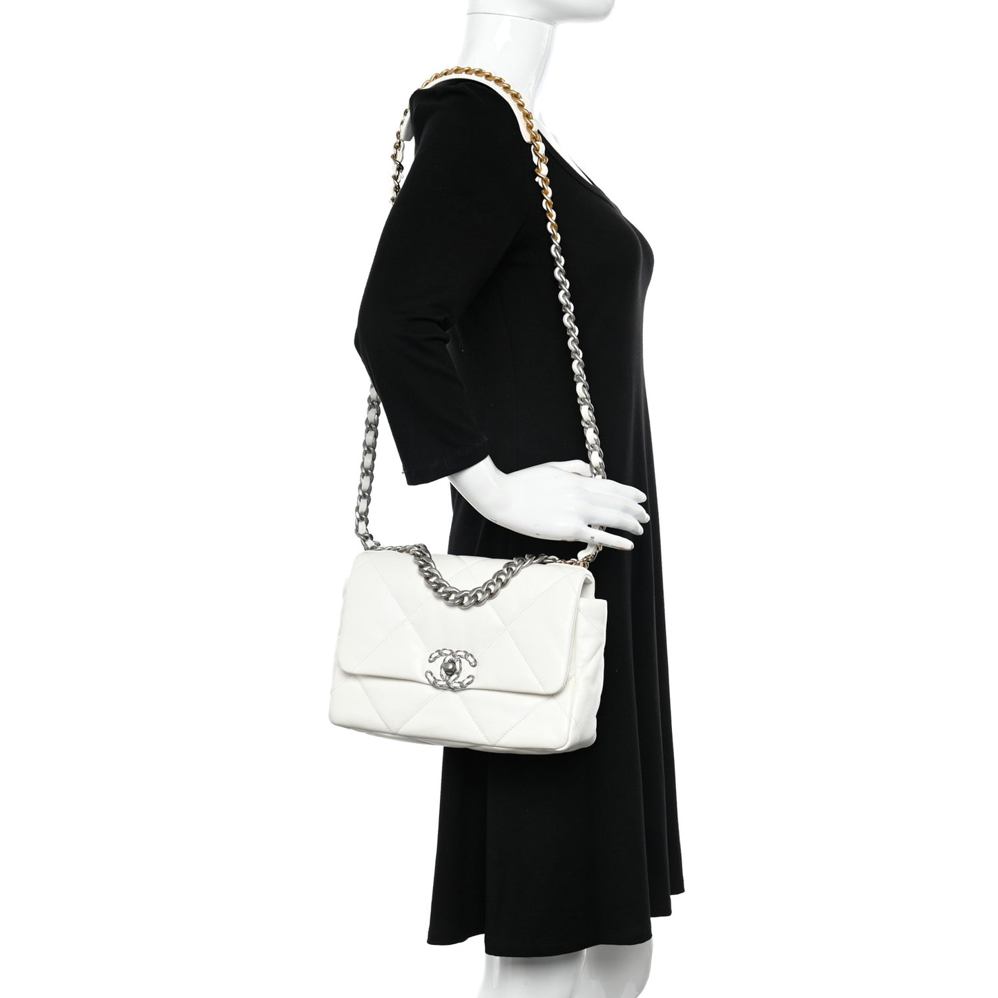 Lambskin Quilted Medium Chanel 19 Flap White