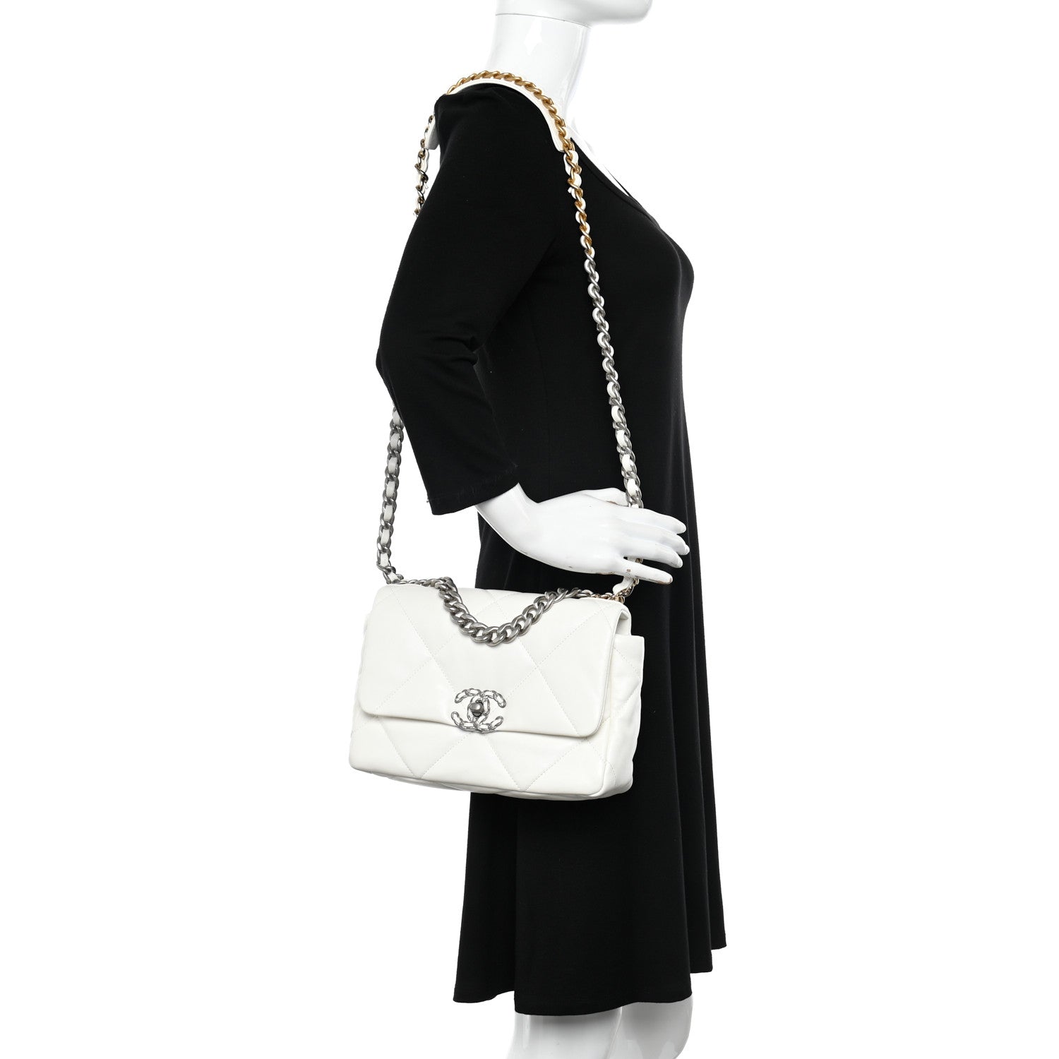 Chanel Lambskin Quilted Medium Chanel 19 Flap White 2 of 11