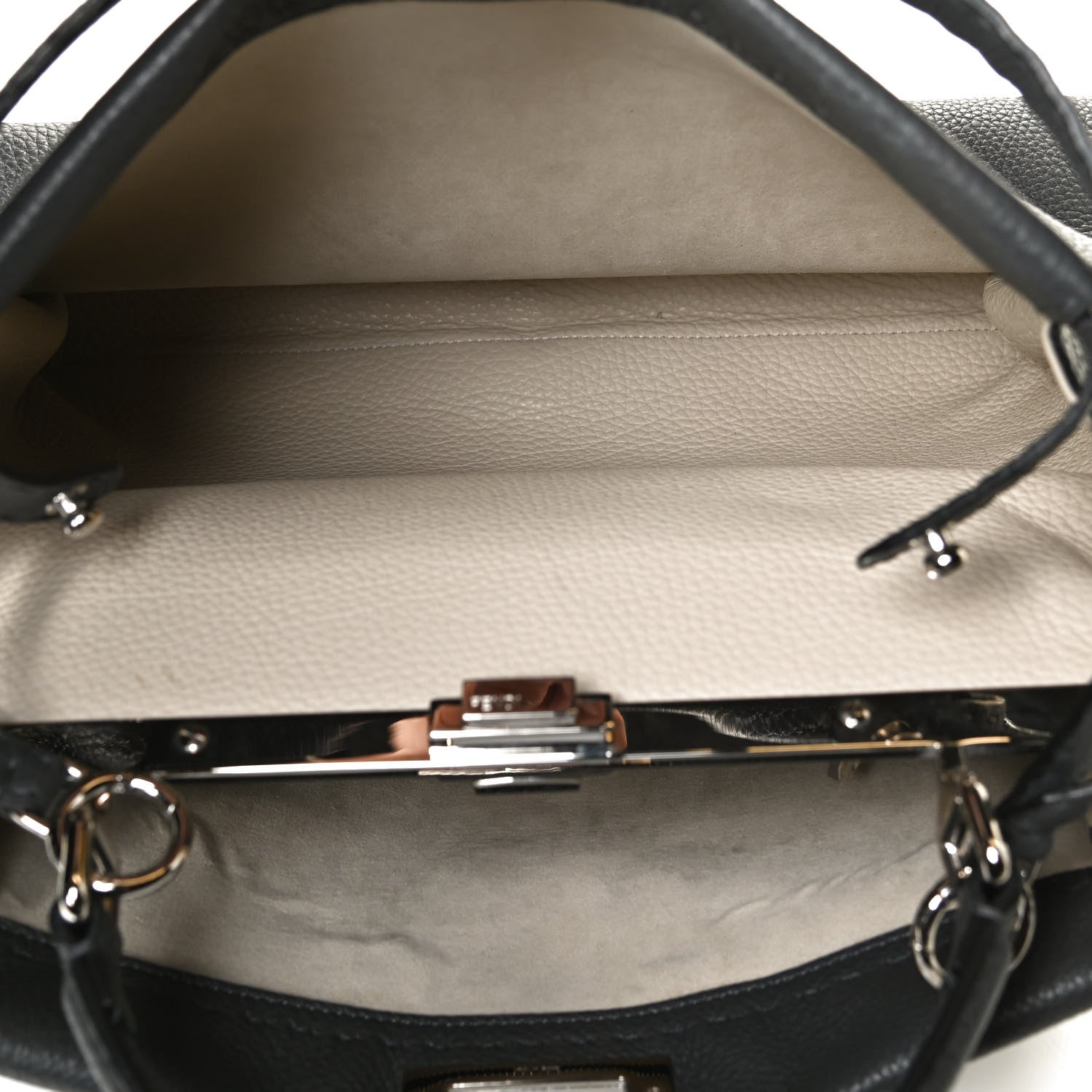 Fendi Cuoio Romano Selleria Bi-Color Large Peekaboo Iconic Satchel Asfalto Latte 5 of 12