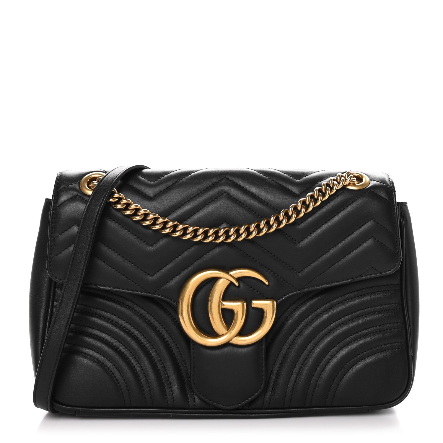 Gucci Calfskin Matelasse Medium GG Marmont Shoulder Bag Black 1 of 10