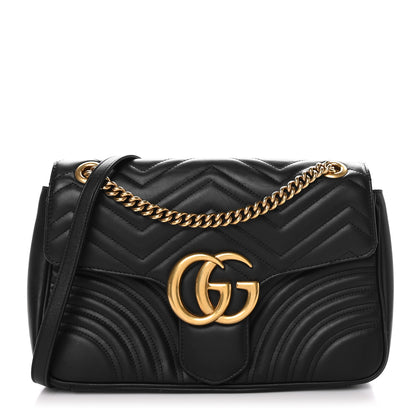 Gucci Calfskin Matelasse Medium GG Marmont Shoulder Bag Black 1 of 10