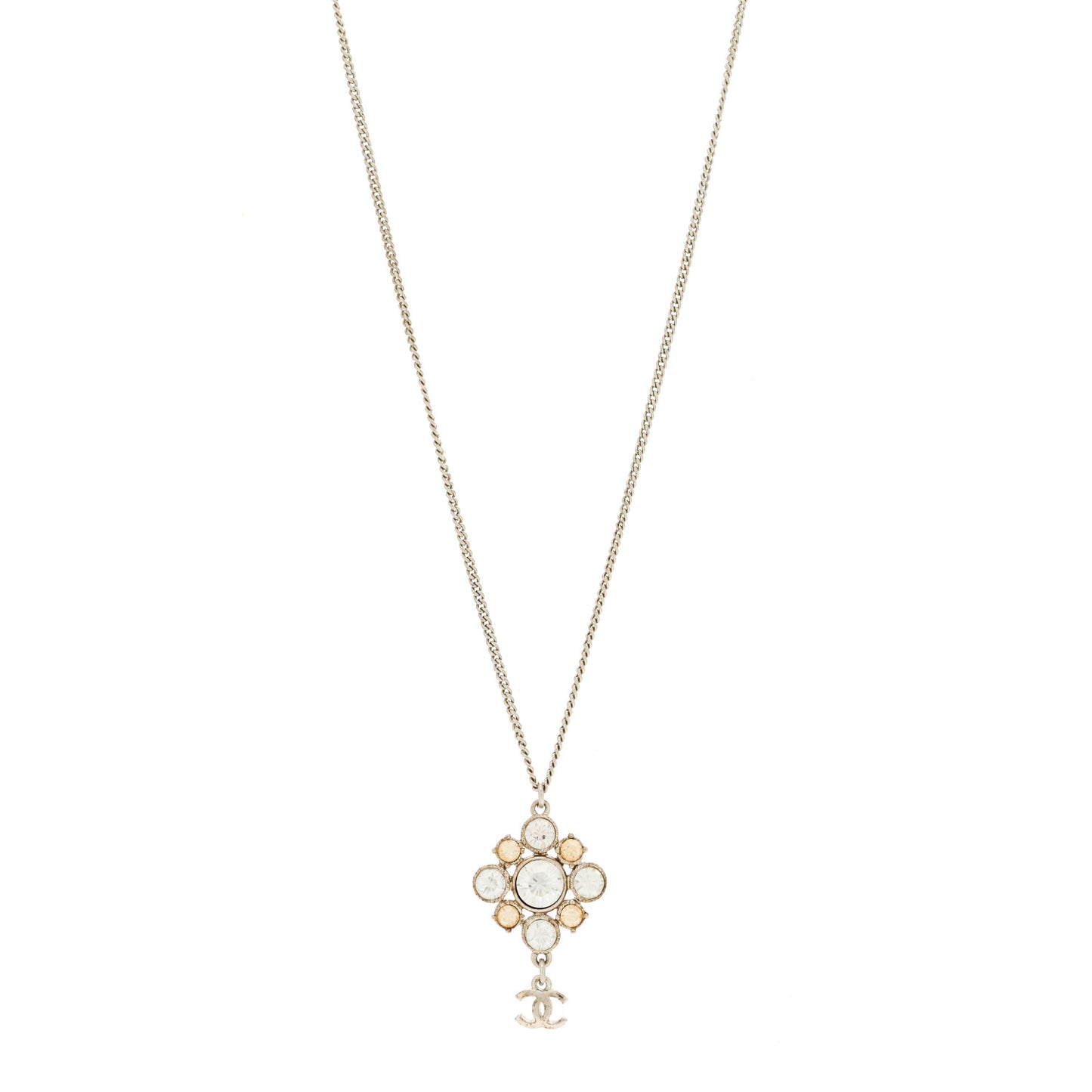 Crystal CC Drop Pendant Necklace Silver