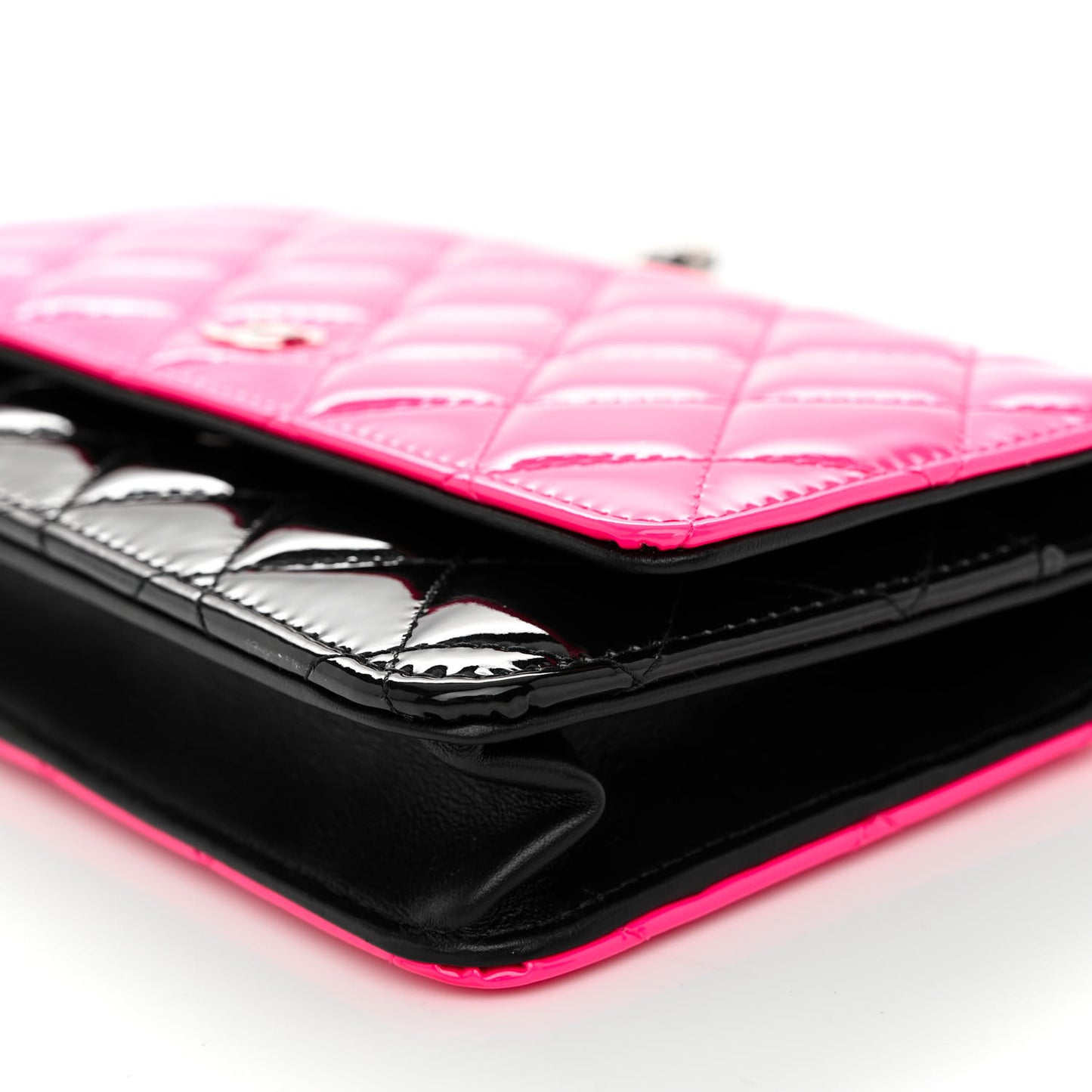 Patent Quilted Bi-Color Wallet On Chain WOC Pink Black