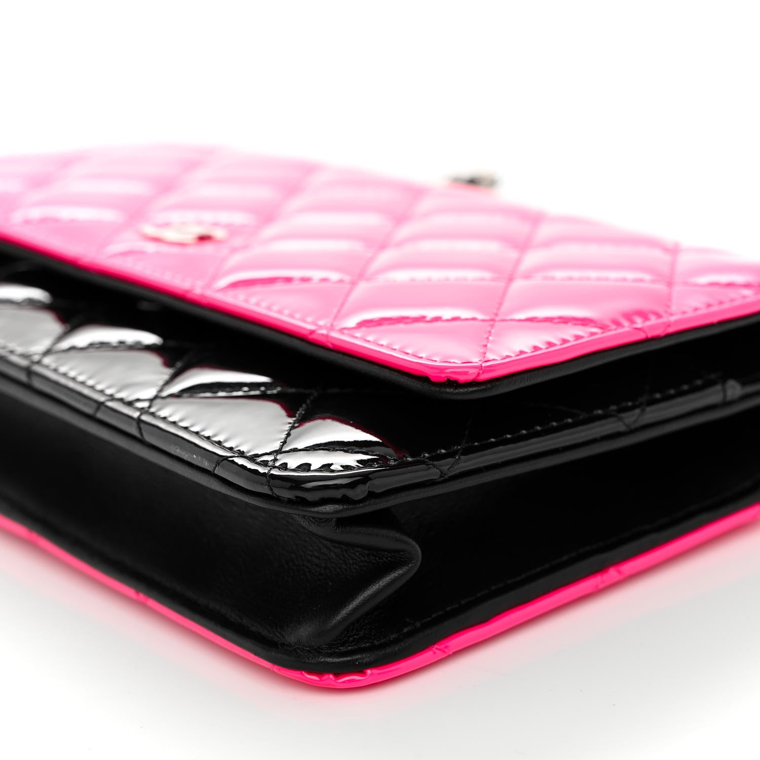Chanel Patent Quilted Bi-Color Wallet On Chain WOC Pink Black 10 of 10