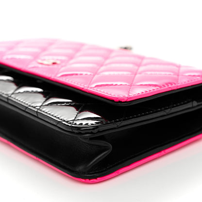 Chanel Patent Quilted Bi-Color Wallet On Chain WOC Pink Black 10 of 10