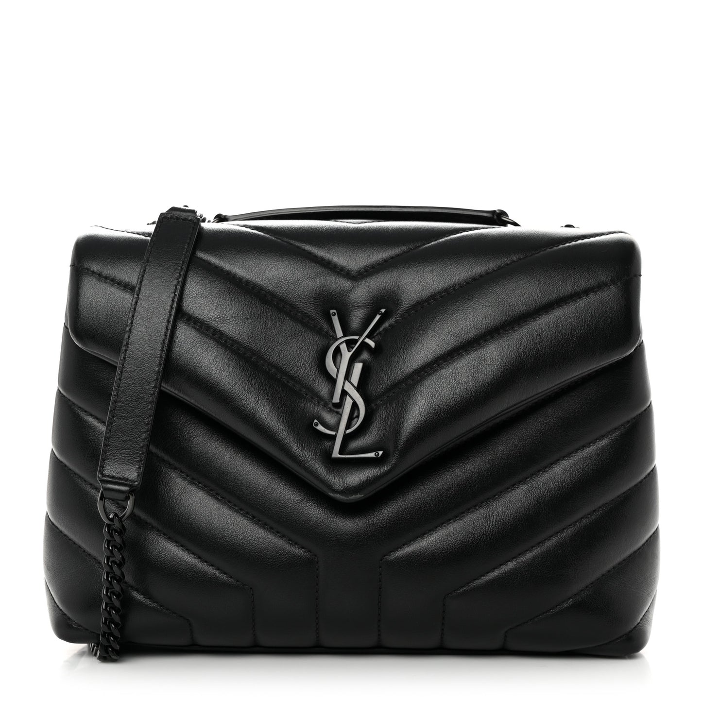 Calfskin Y Quilted Monogram Monochrome Small Loulou Chain Satchel Black