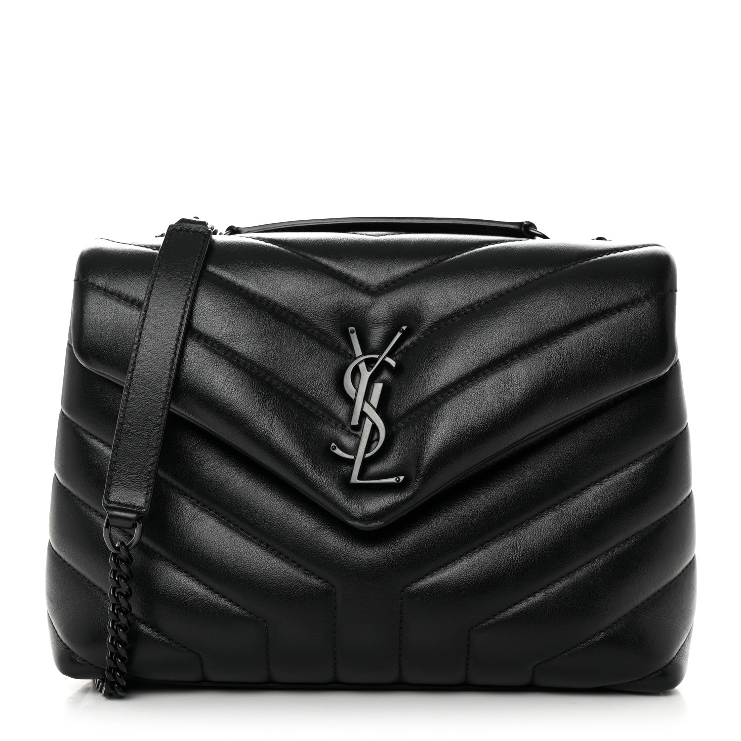 Saint Laurent Calfskin Y Quilted Monogram Monochrome Small Loulou Chain Satchel Black 1 of 13