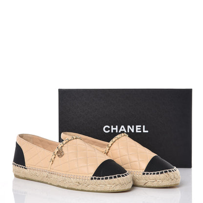 Chanel Lambskin Grosgrain Quilted CC Chain Espadrilles 41 Beige Black 11 of 11