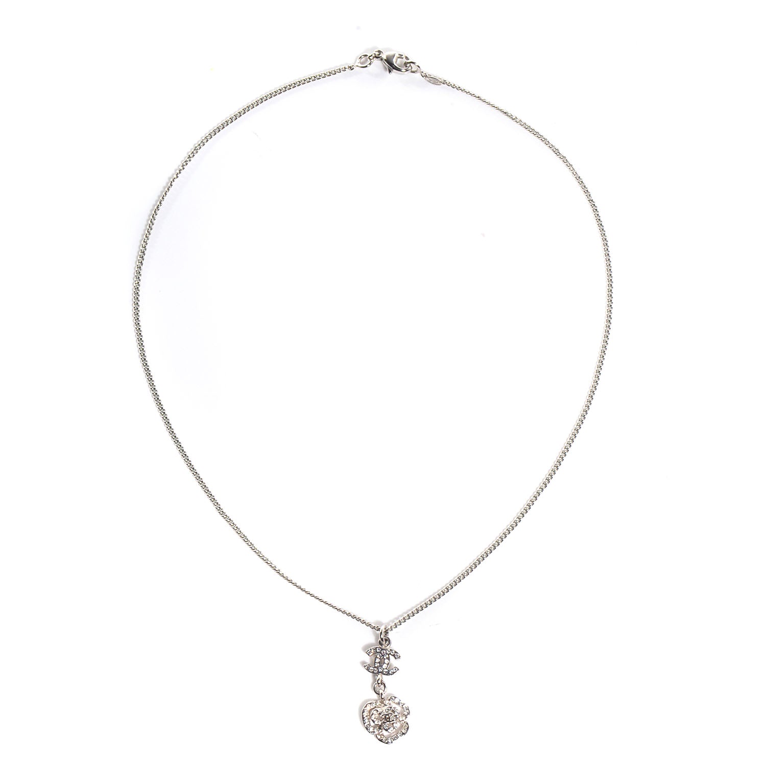 Chanel Crystal CC Camellia Necklace Silver 5 of 6