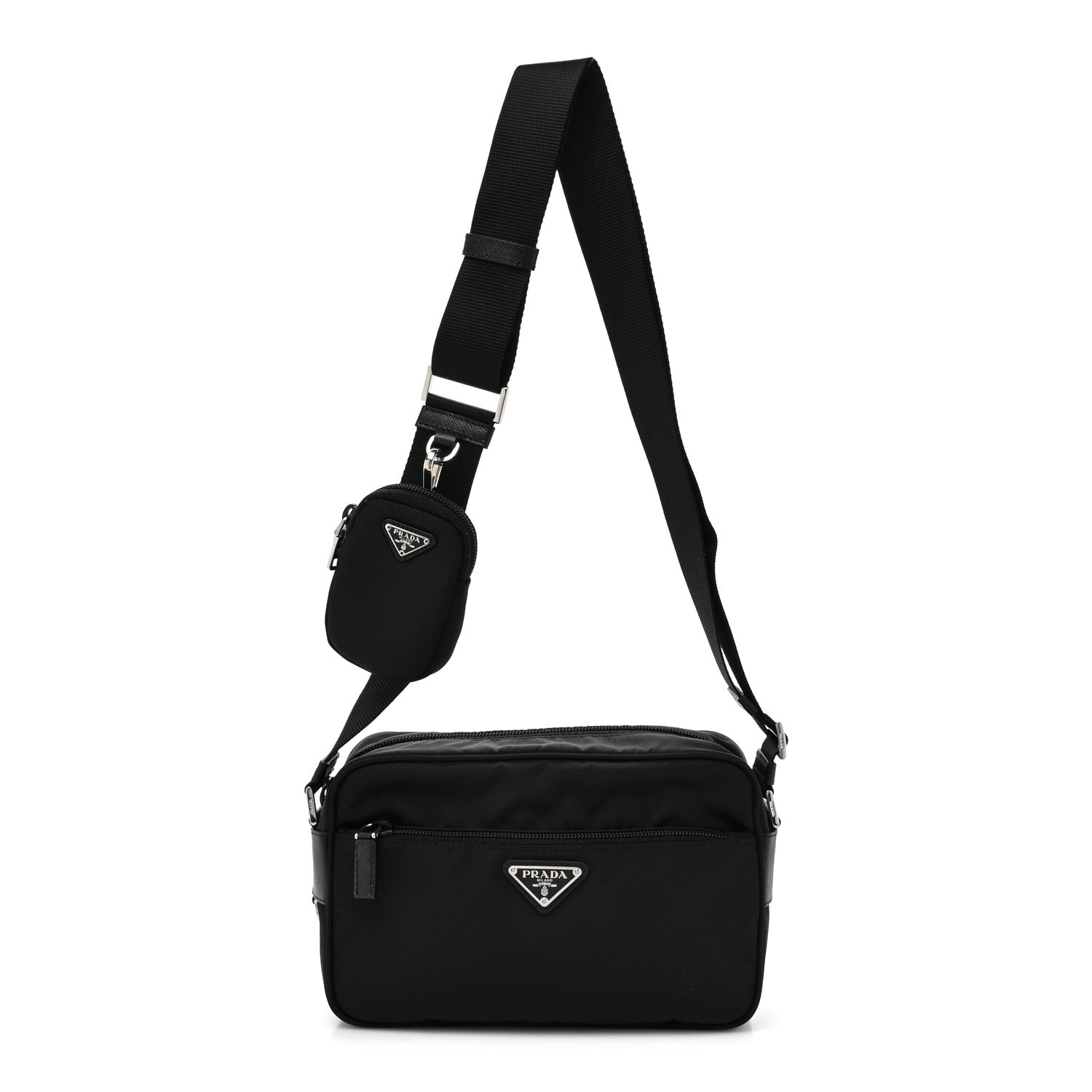 Prada Re-Nylon Vela Saffiano Pocket Double Zip Shoulder Bag Black 1 of 10