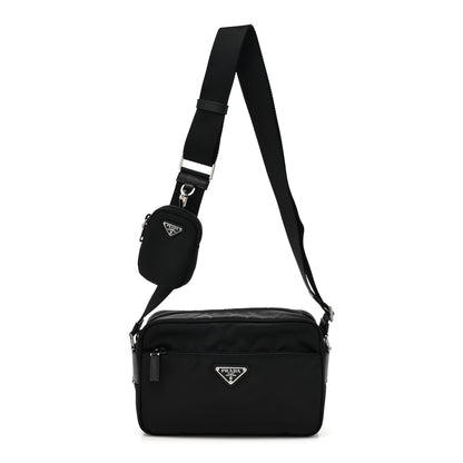 Prada Re-Nylon Vela Saffiano Pocket Double Zip Shoulder Bag Black 1 of 10