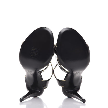 Chanel Patent Goatskin Camellia CC Sandals 41 Black Gold 5 of 9