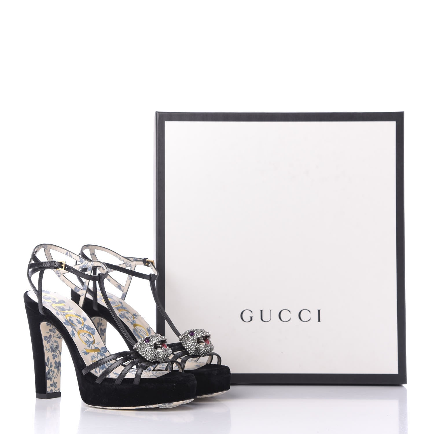 Gucci Velvet Malaga Kid Elias T-Strap Platform High Heel Sandals 35.5 Black 12 of 12