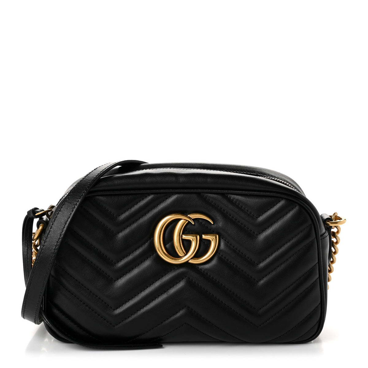Calfskin Matelasse Small GG Marmont Chain Shoulder Bag Black