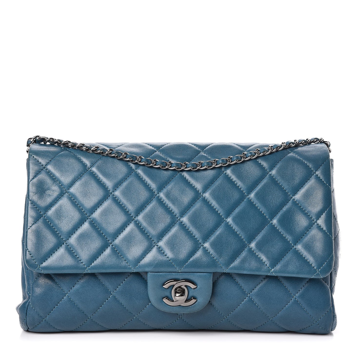 Lambskin Quilted Clutch With Chain Flap Turquoise