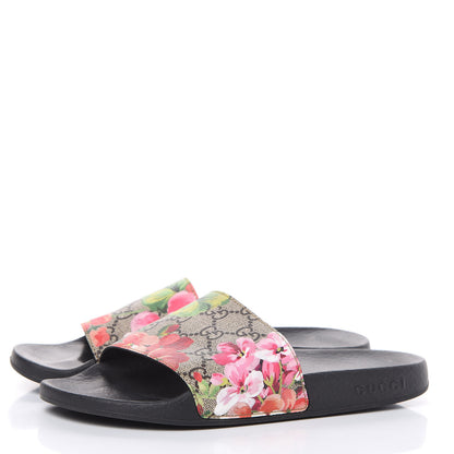 Gucci GG Supreme Monogram Blooms Slide Sandals 38 Beige Multicolor 3 of 11