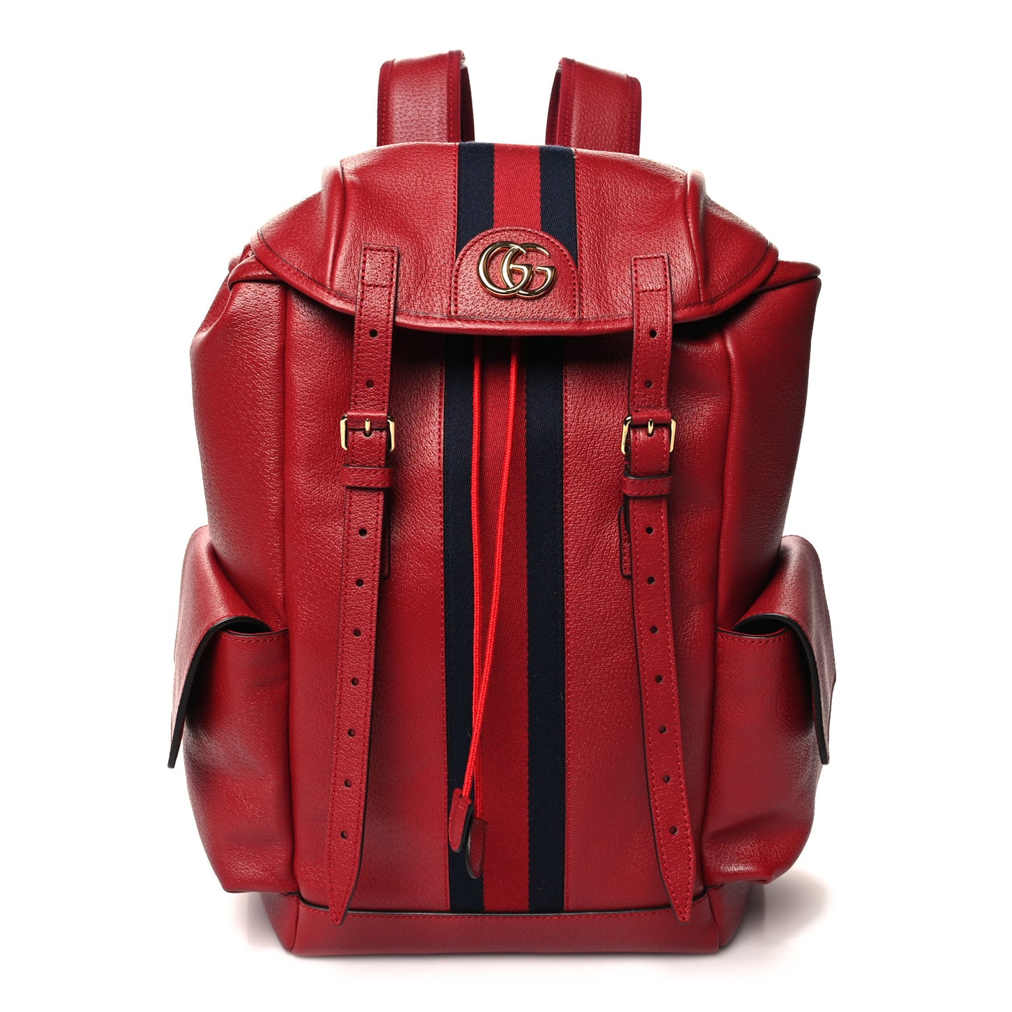 Grained Calfskin Medium Ophidia Double Buckle Backpack Red