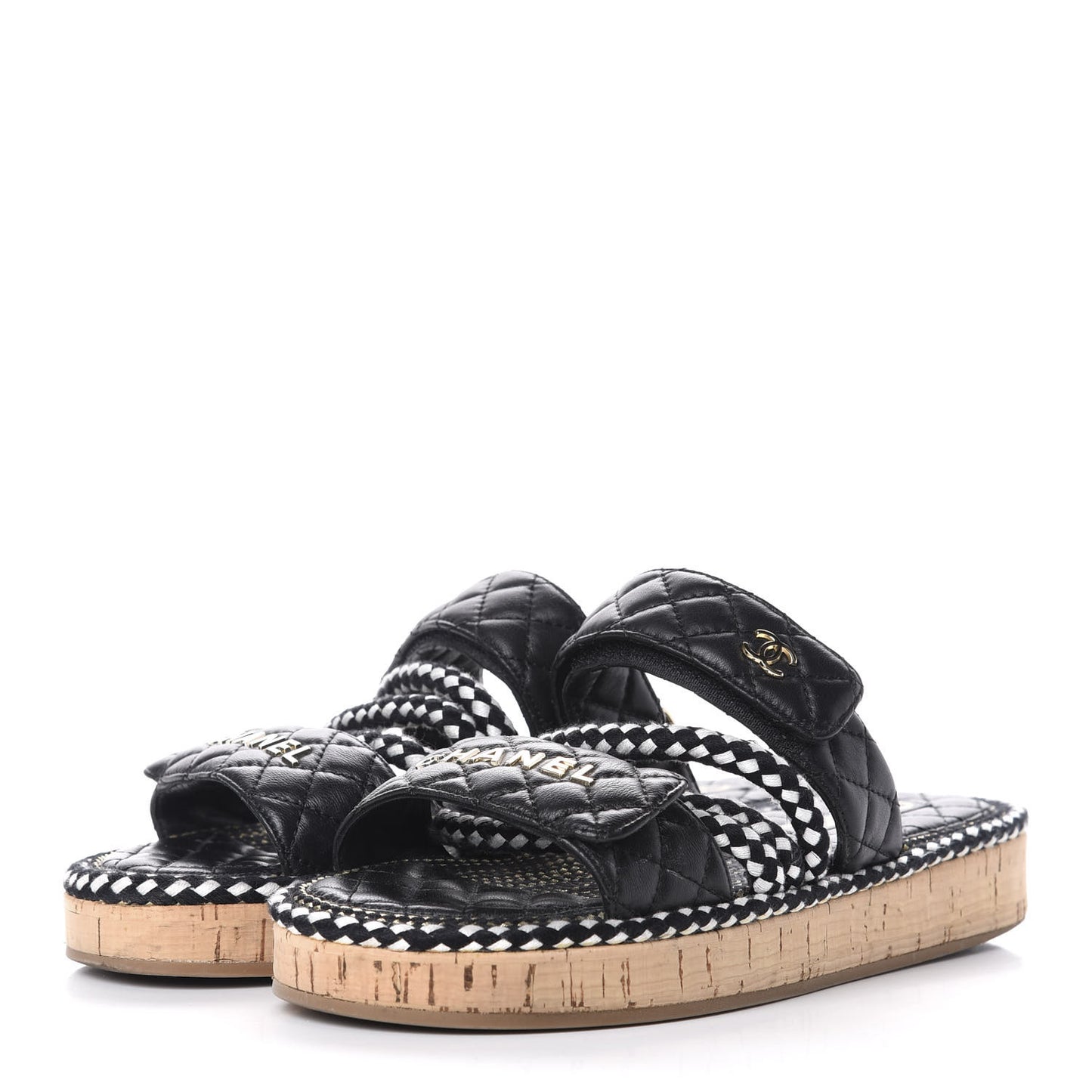 Cord Lambskin Quilted Logo Mules 39 Black