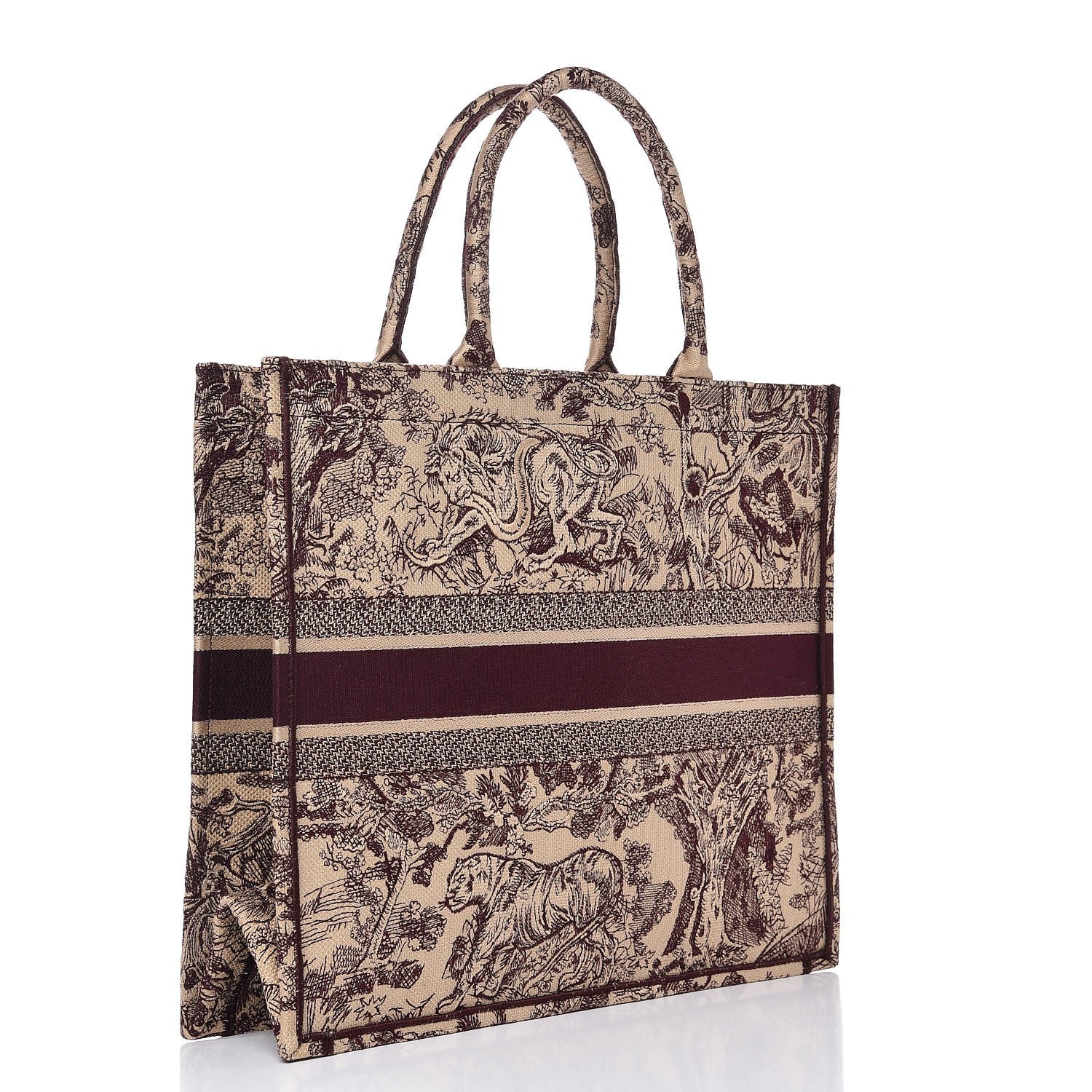 Christian Dior Canvas Embroidered Large Dioriviera Toile De Jouy Book Tote Burgundy 3 of 7
