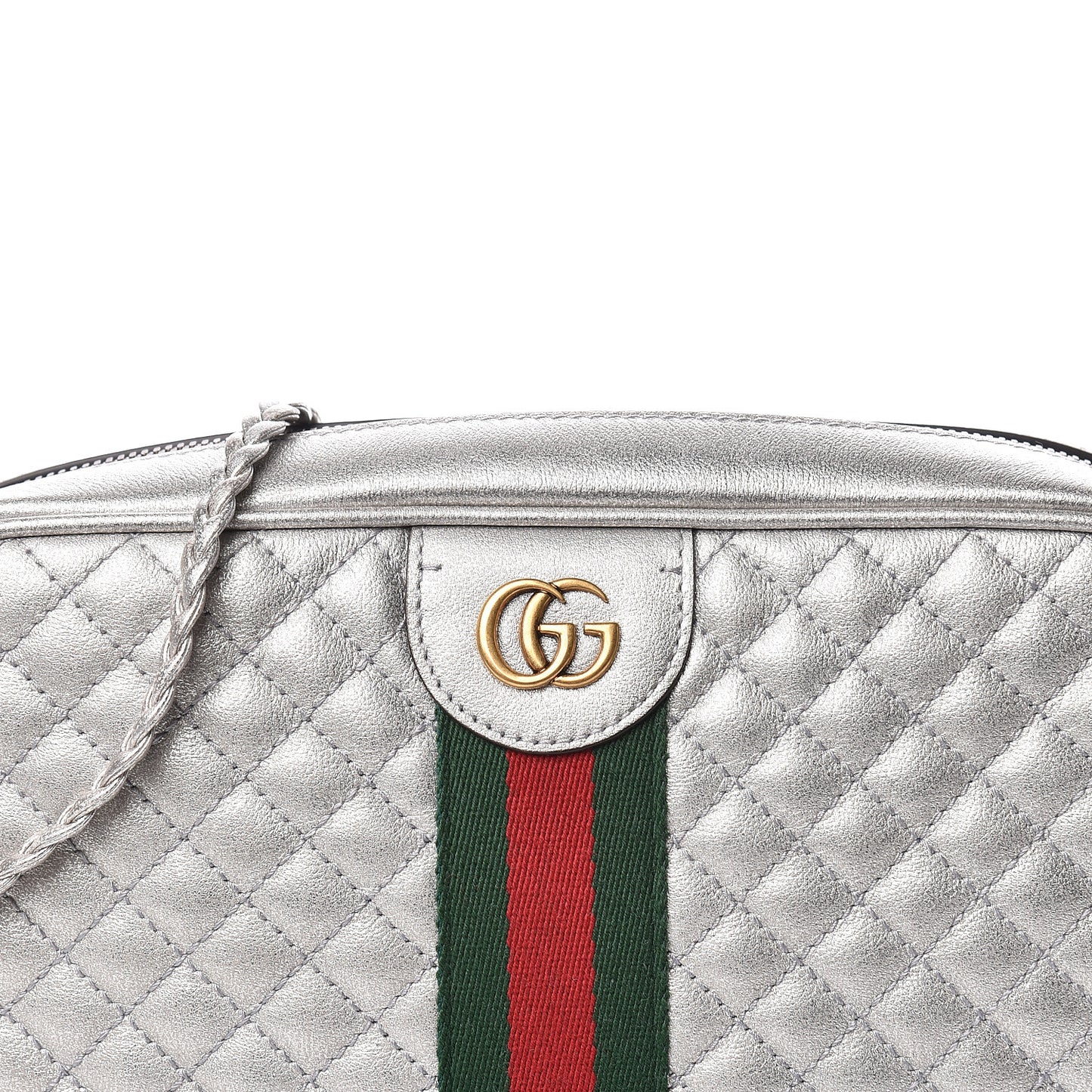 Laminated Nappa Web Trapuntata Small GG Shoulder Bag Argento